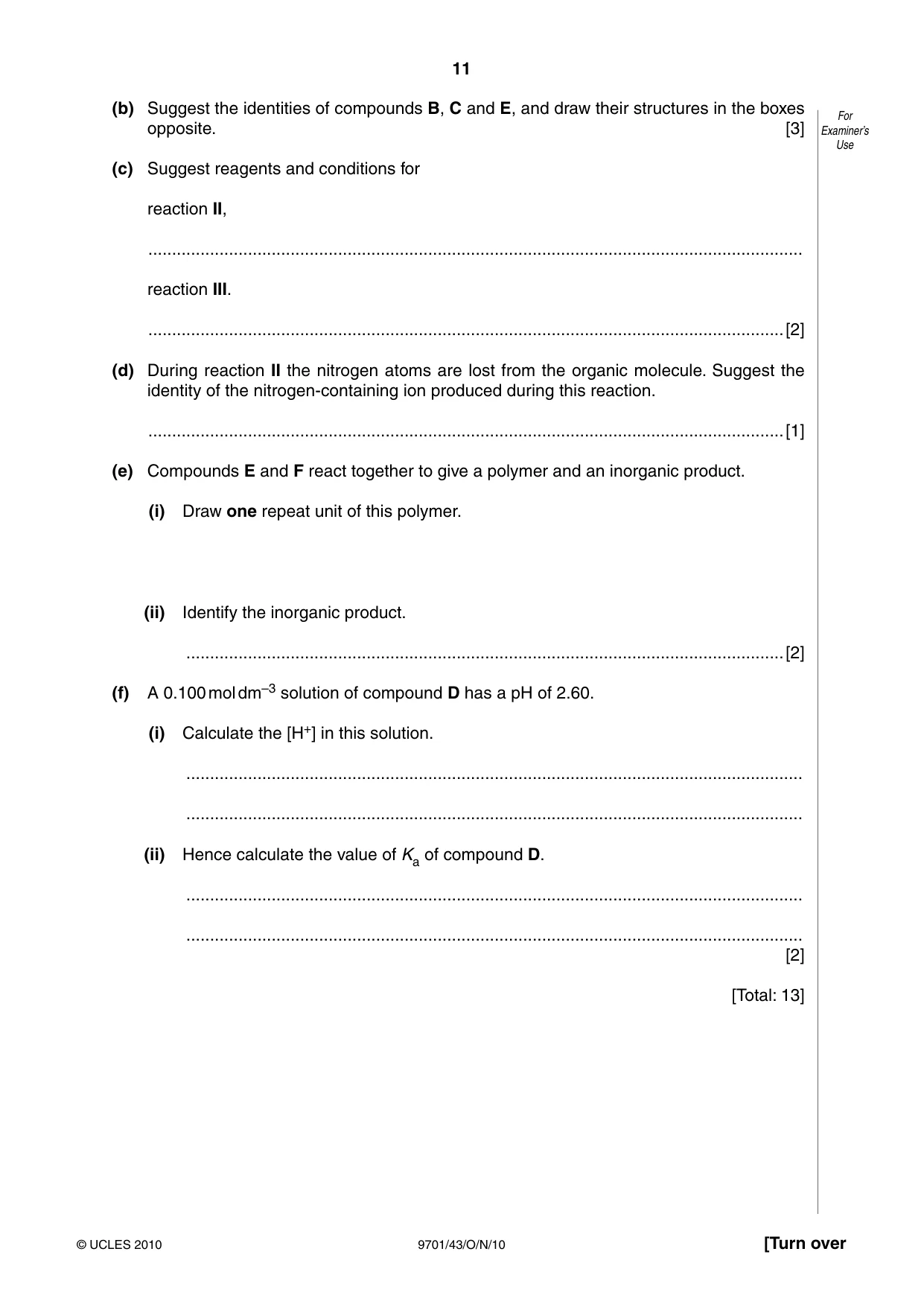 Cambridge A Level Chemistry 9701 2010 Oct/Nov Paper 4 · Variant 3 question paper, page 11 of 20