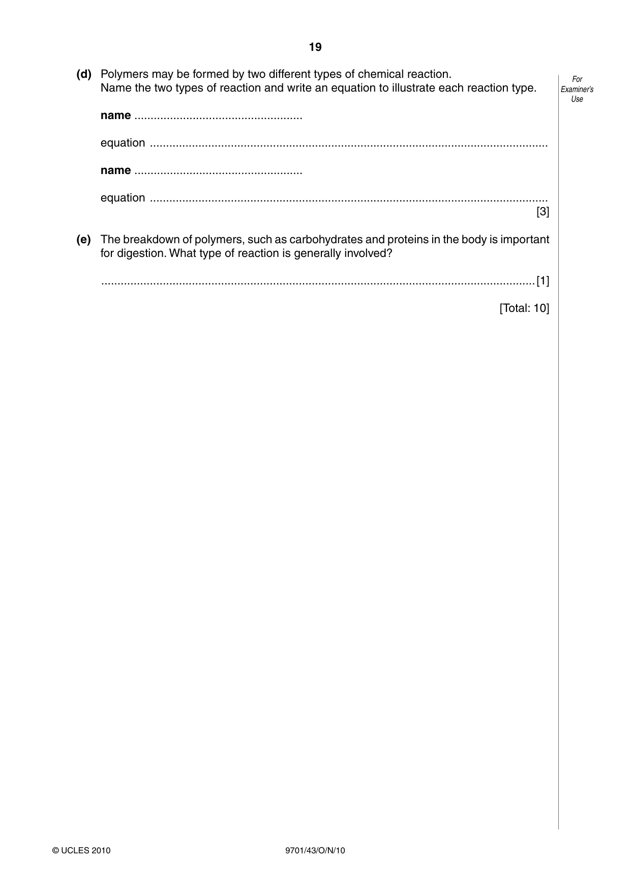 Cambridge A Level Chemistry 9701 2010 Oct/Nov Paper 4 · Variant 3 question paper, page 19 of 20