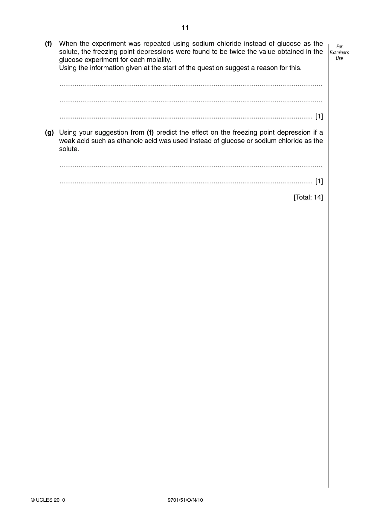 Cambridge A Level Chemistry 9701 2010 Oct/Nov Paper 5 · Variant 1 question paper, page 11 of 12