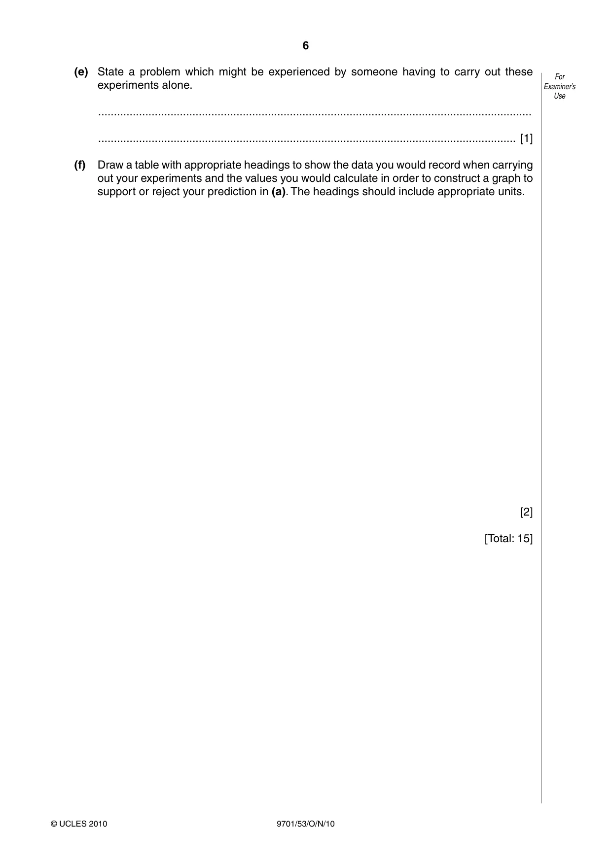 Cambridge A Level Chemistry 9701 2010 Oct/Nov Paper 5 · Variant 3 question paper, page 6 of 12
