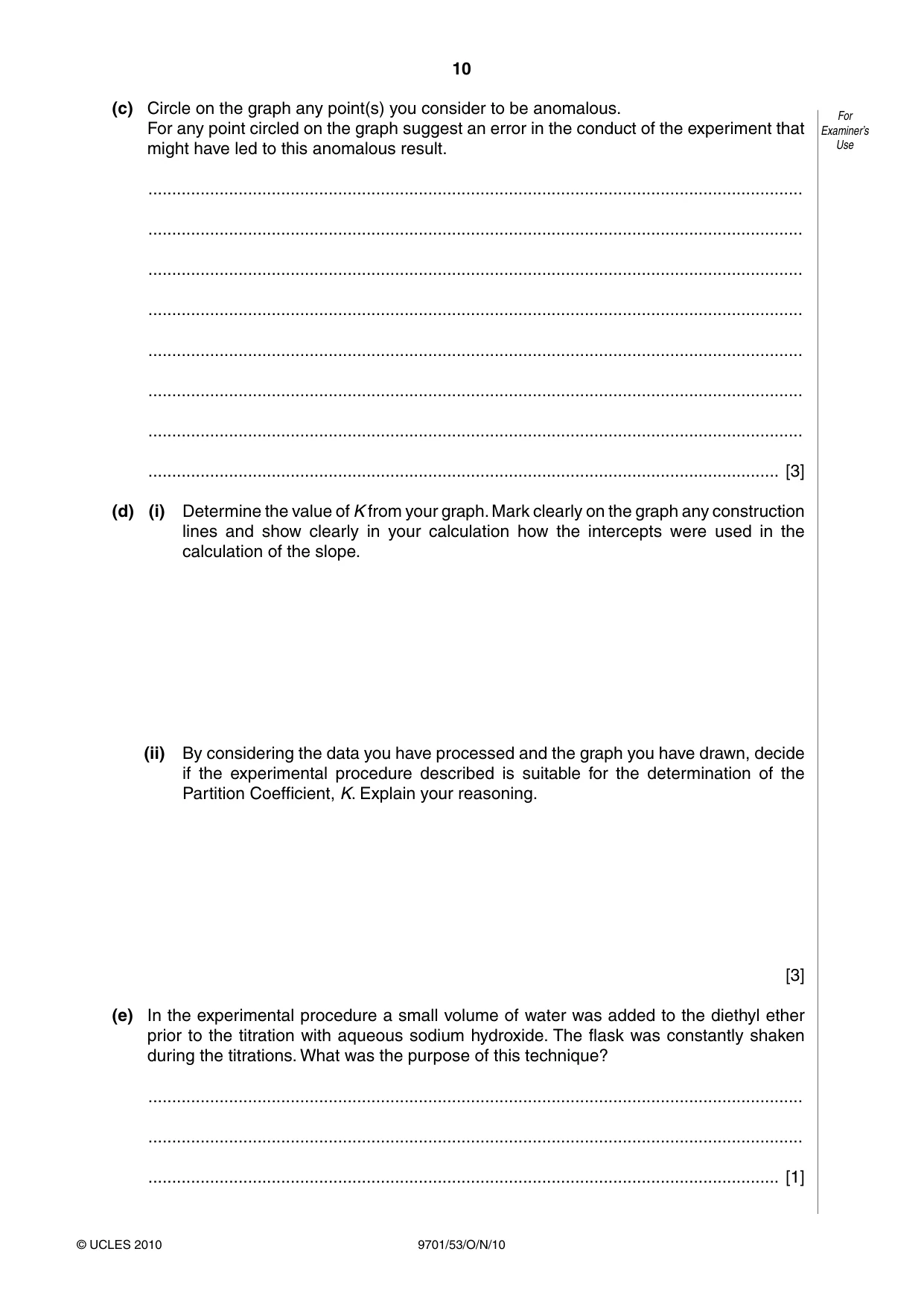 Cambridge A Level Chemistry 9701 2010 Oct/Nov Paper 5 · Variant 3 question paper, page 10 of 12