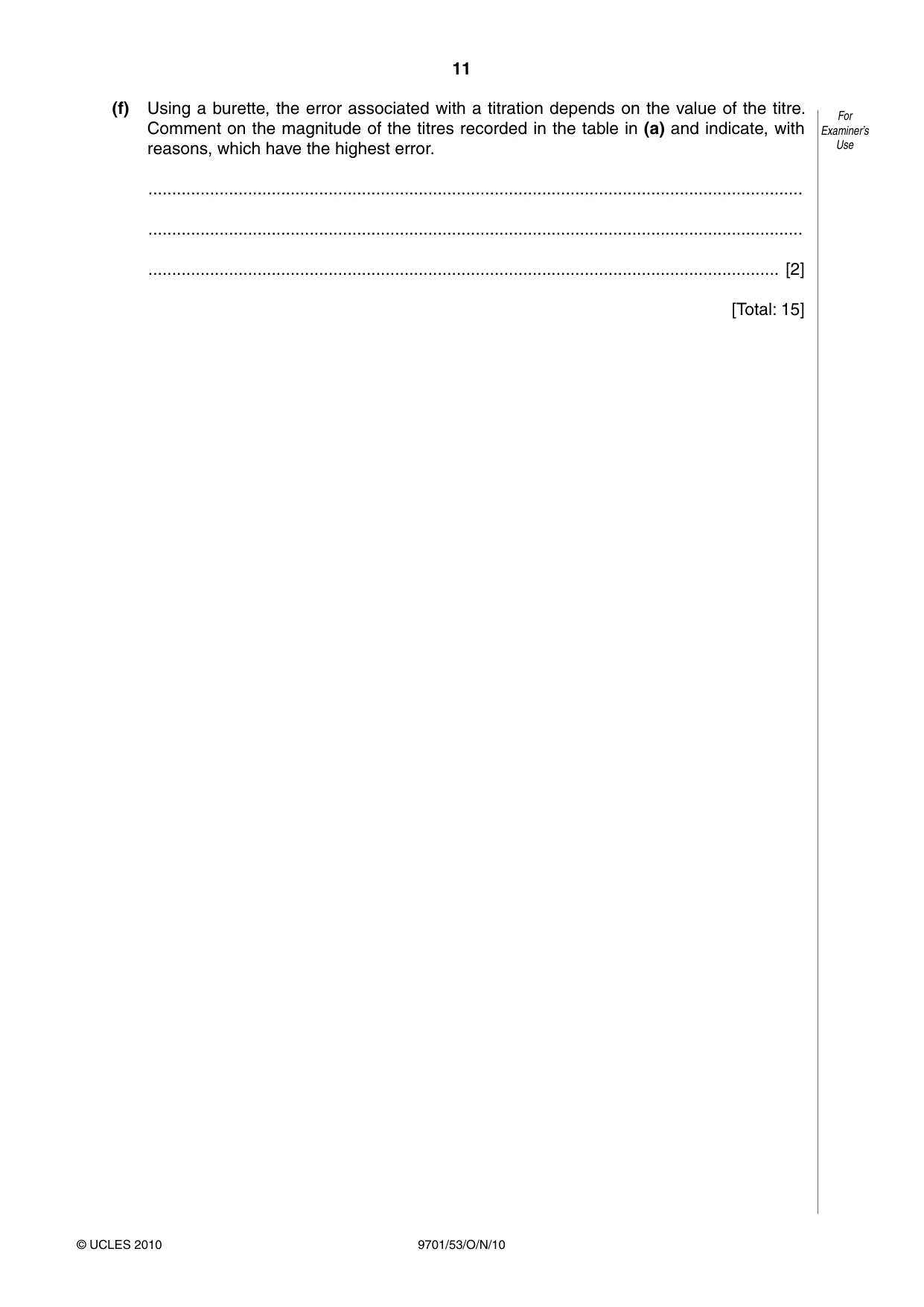 Cambridge A Level Chemistry 9701 2010 Oct/Nov Paper 5 · Variant 3 question paper, page 11 of 12