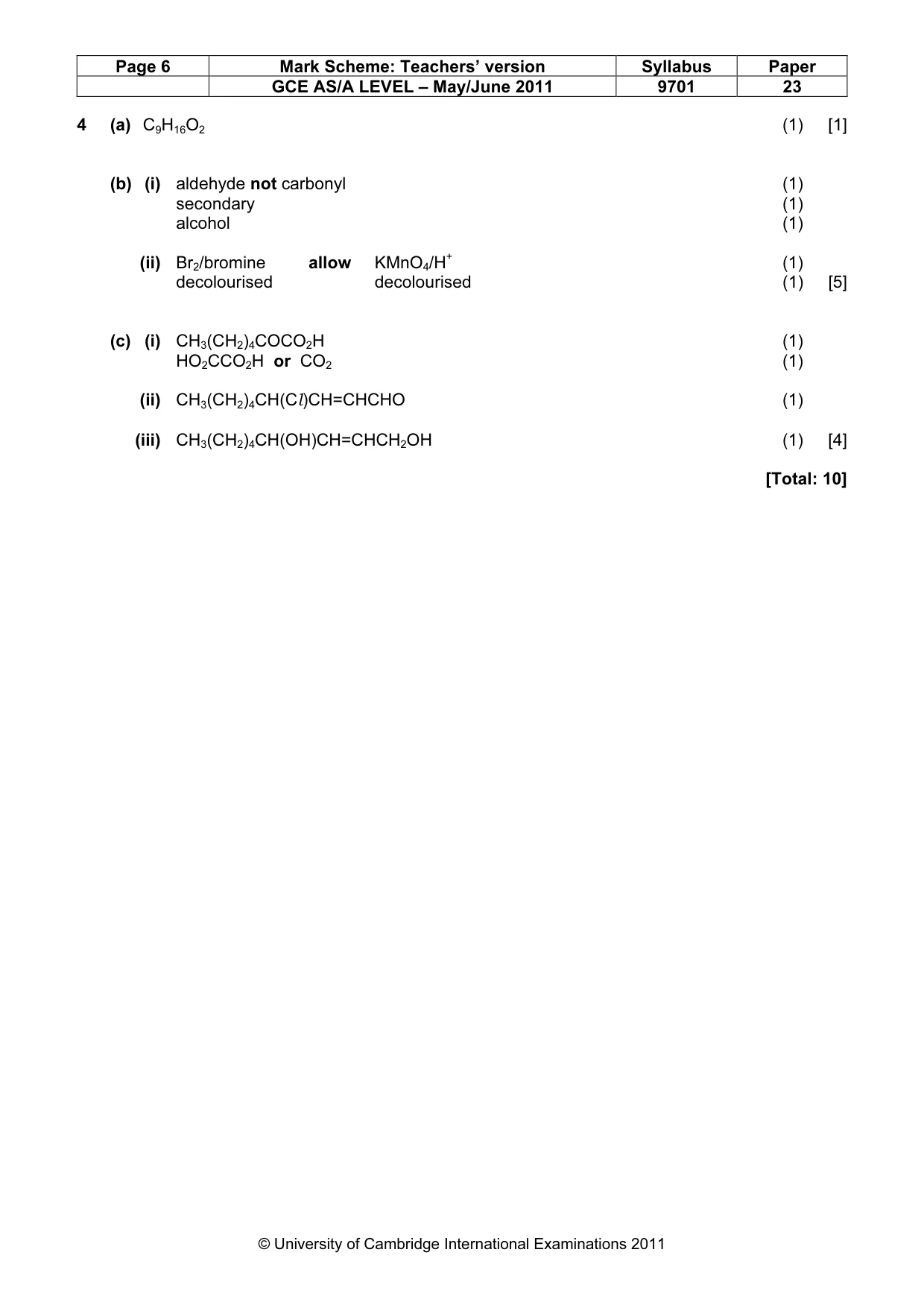 Mark scheme, page 6 of 7