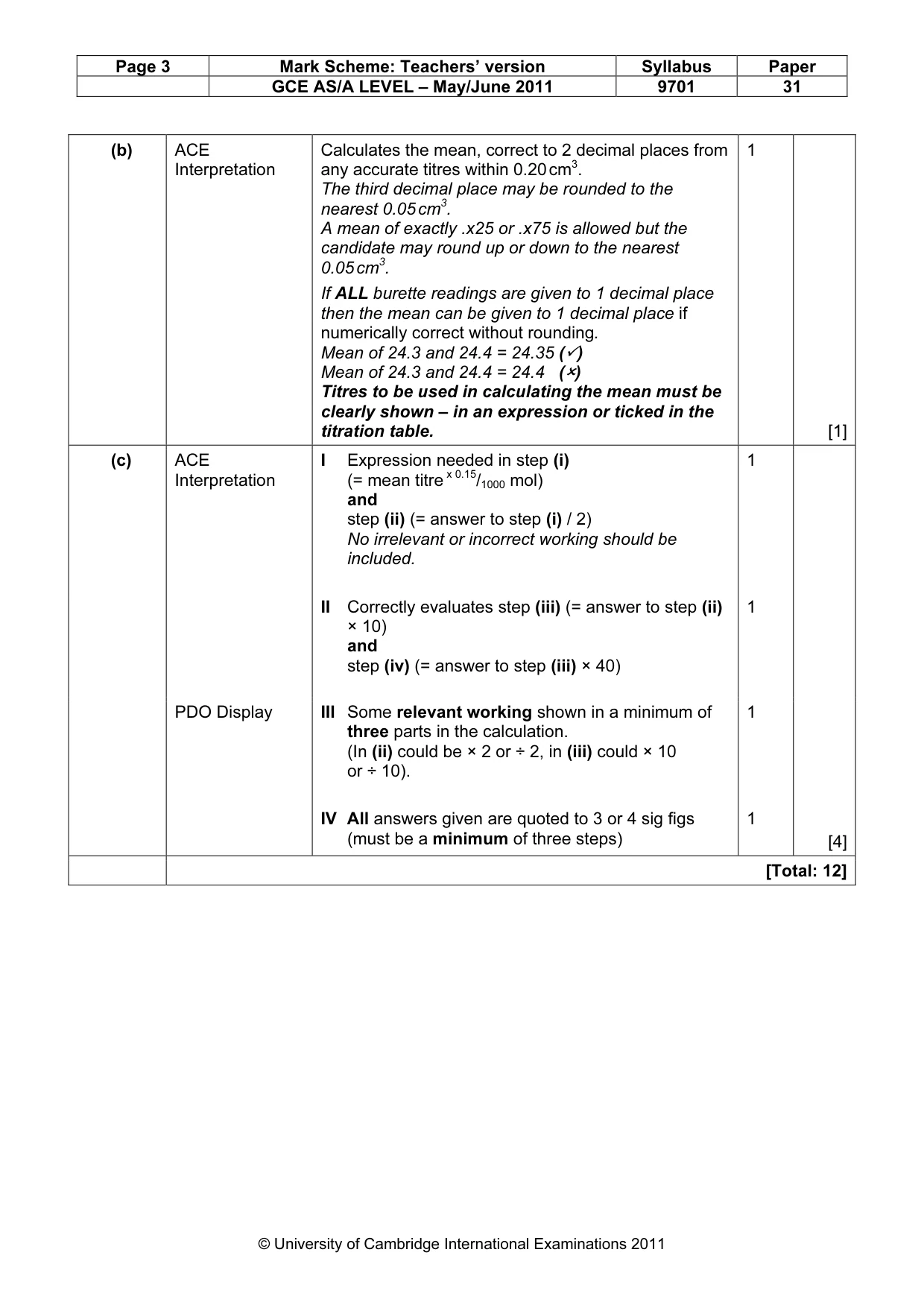 Mark scheme, page 3 of 6
