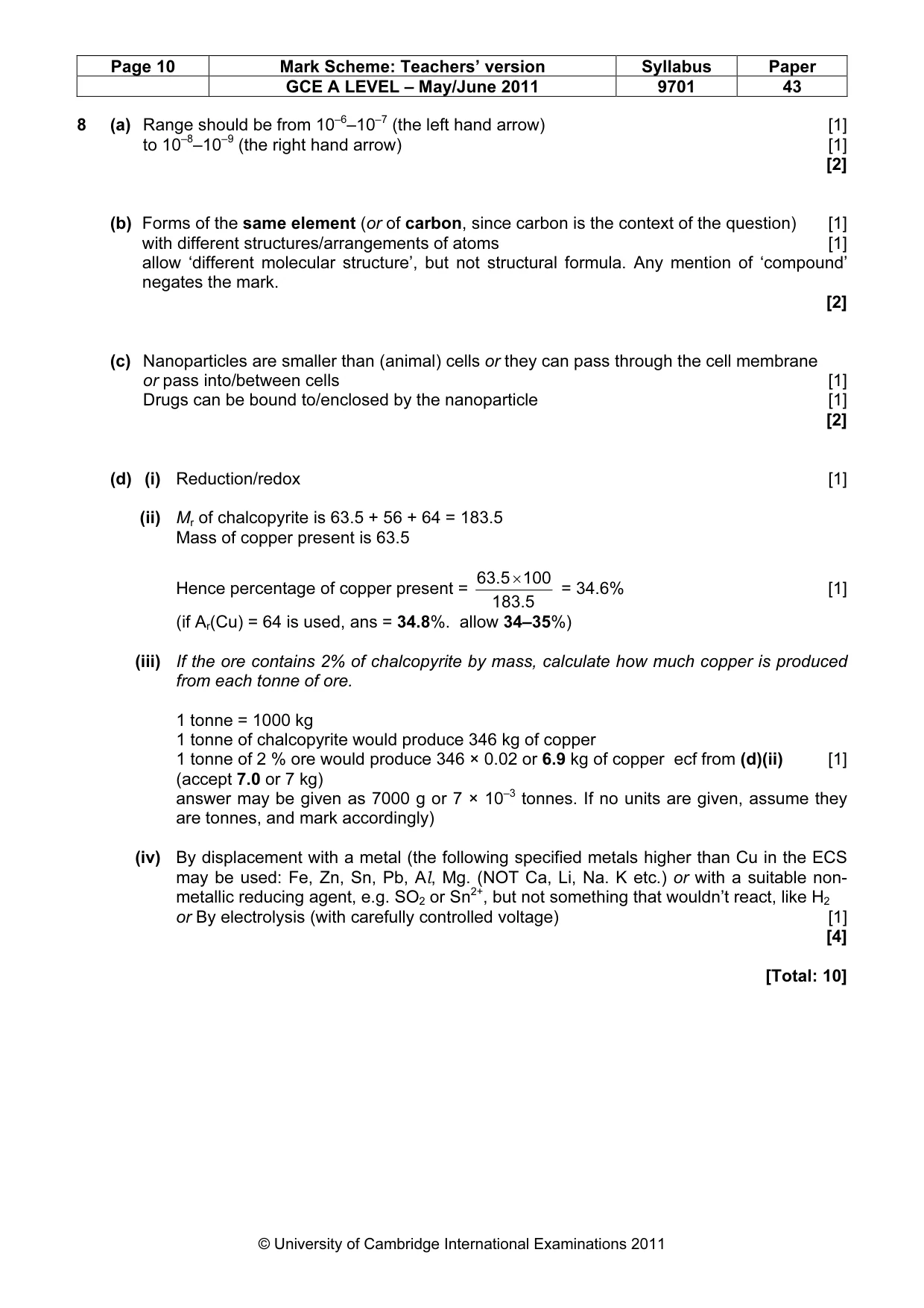 Mark scheme, page 10 of 10