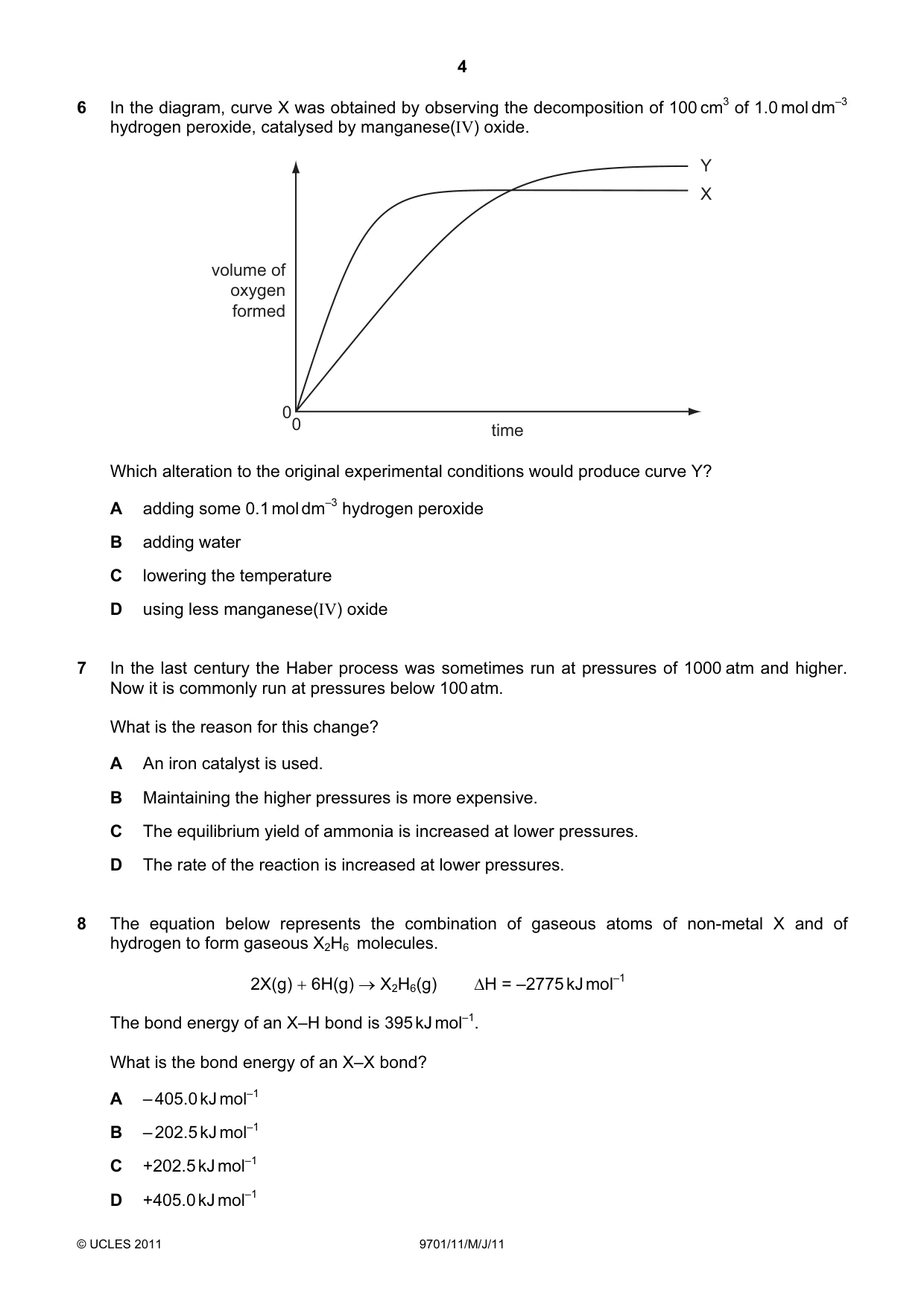 Cambridge A Level Chemistry 9701 2011 May/June Paper 1 · Variant 1 question paper, page 4 of 16