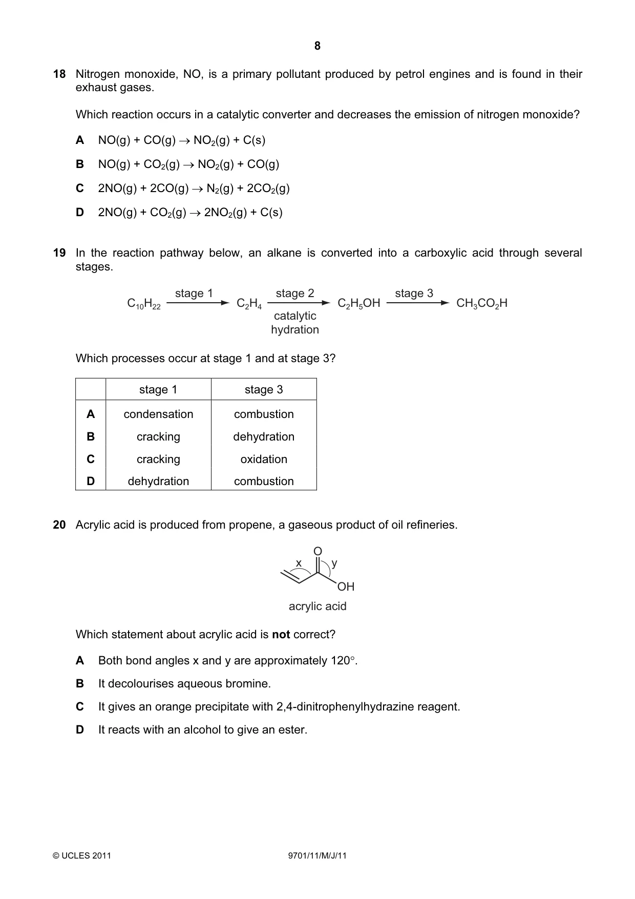 Cambridge A Level Chemistry 9701 2011 May/June Paper 1 · Variant 1 question paper, page 8 of 16