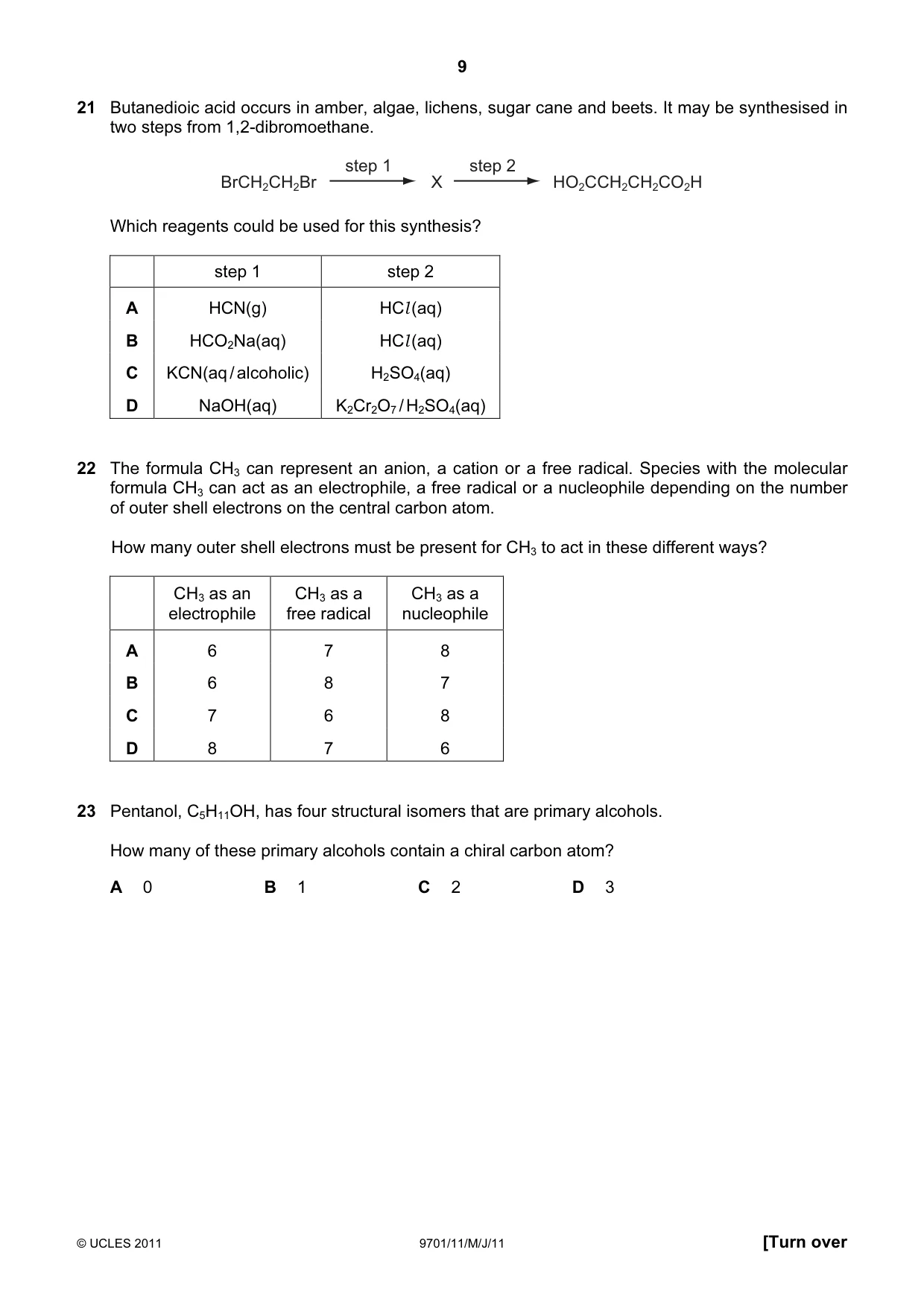 Cambridge A Level Chemistry 9701 2011 May/June Paper 1 · Variant 1 question paper, page 9 of 16