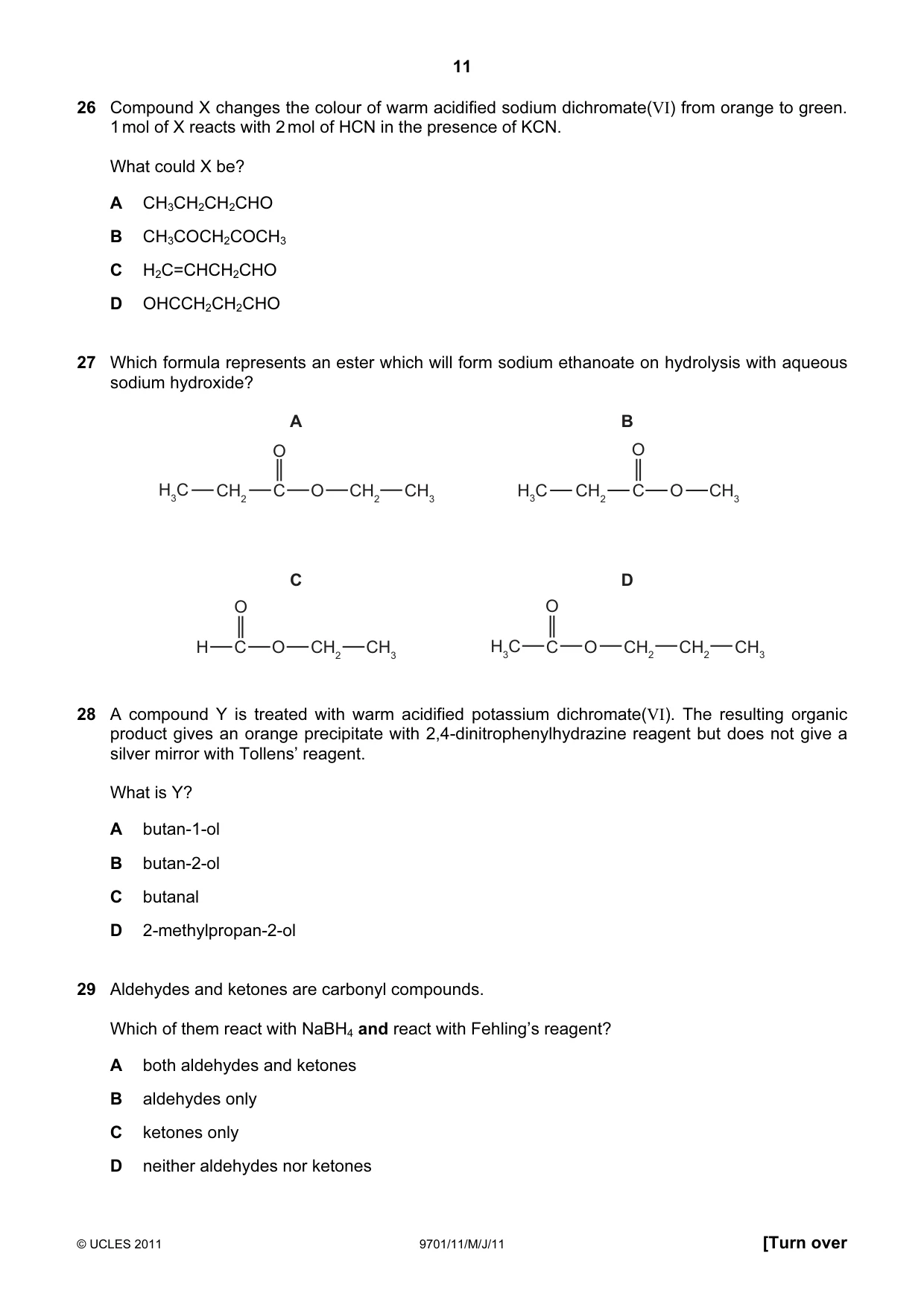 Cambridge A Level Chemistry 9701 2011 May/June Paper 1 · Variant 1 question paper, page 11 of 16