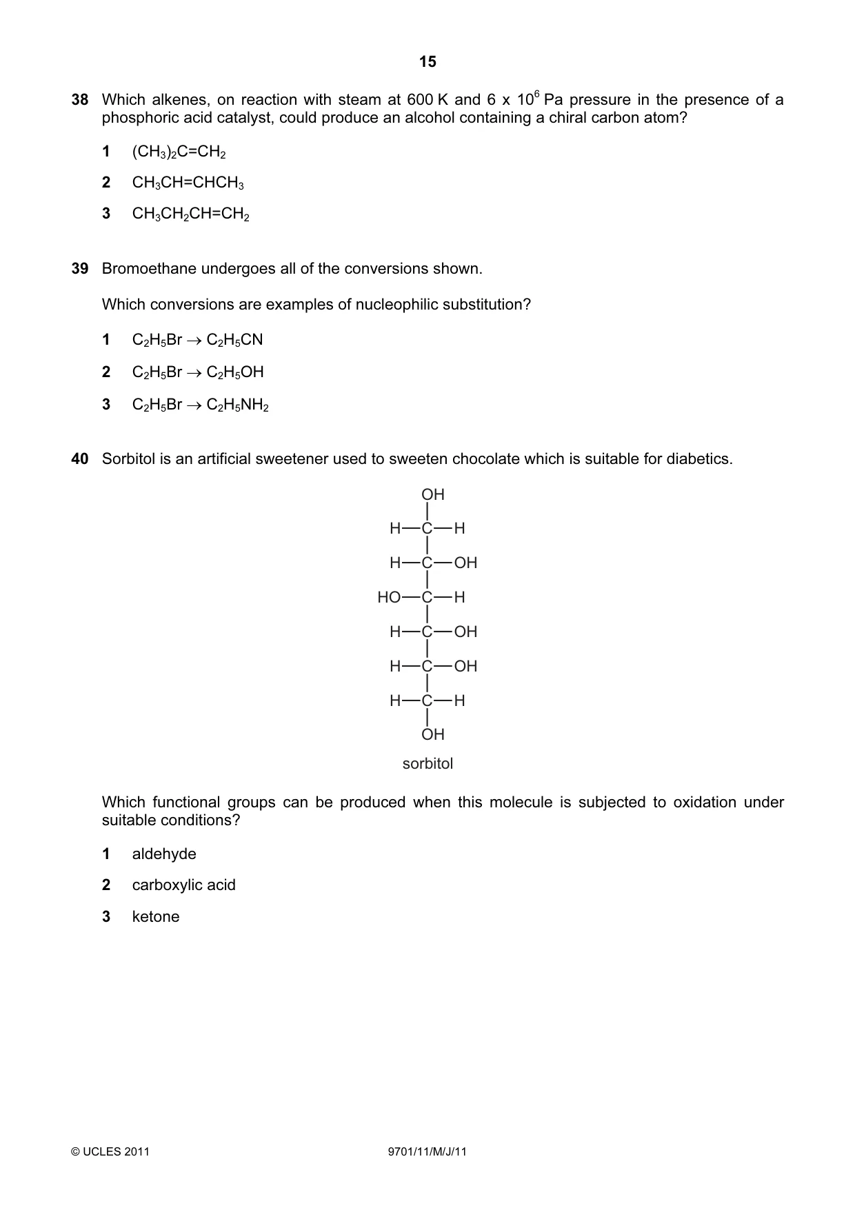 Cambridge A Level Chemistry 9701 2011 May/June Paper 1 · Variant 1 question paper, page 15 of 16