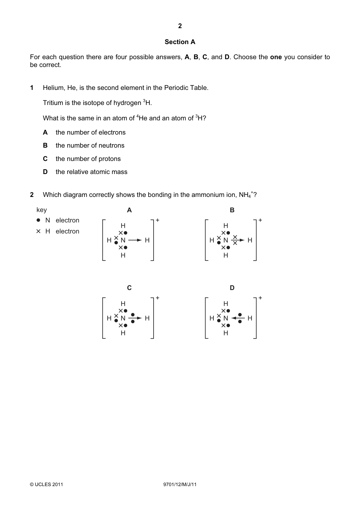 Cambridge A Level Chemistry 9701 2011 May/June Paper 1 · Variant 2 question paper, page 2 of 16