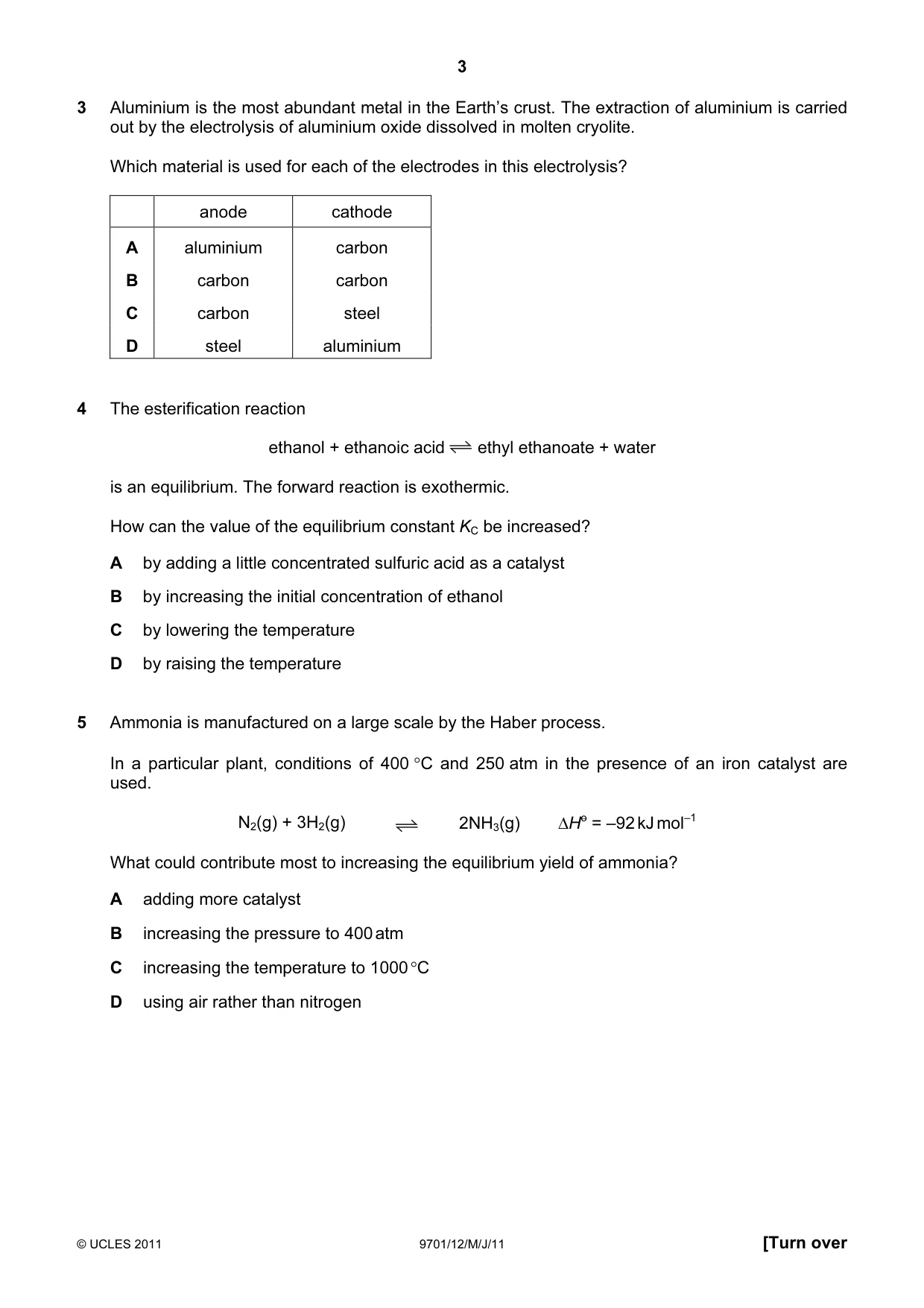 Cambridge A Level Chemistry 9701 2011 May/June Paper 1 · Variant 2 question paper, page 3 of 16