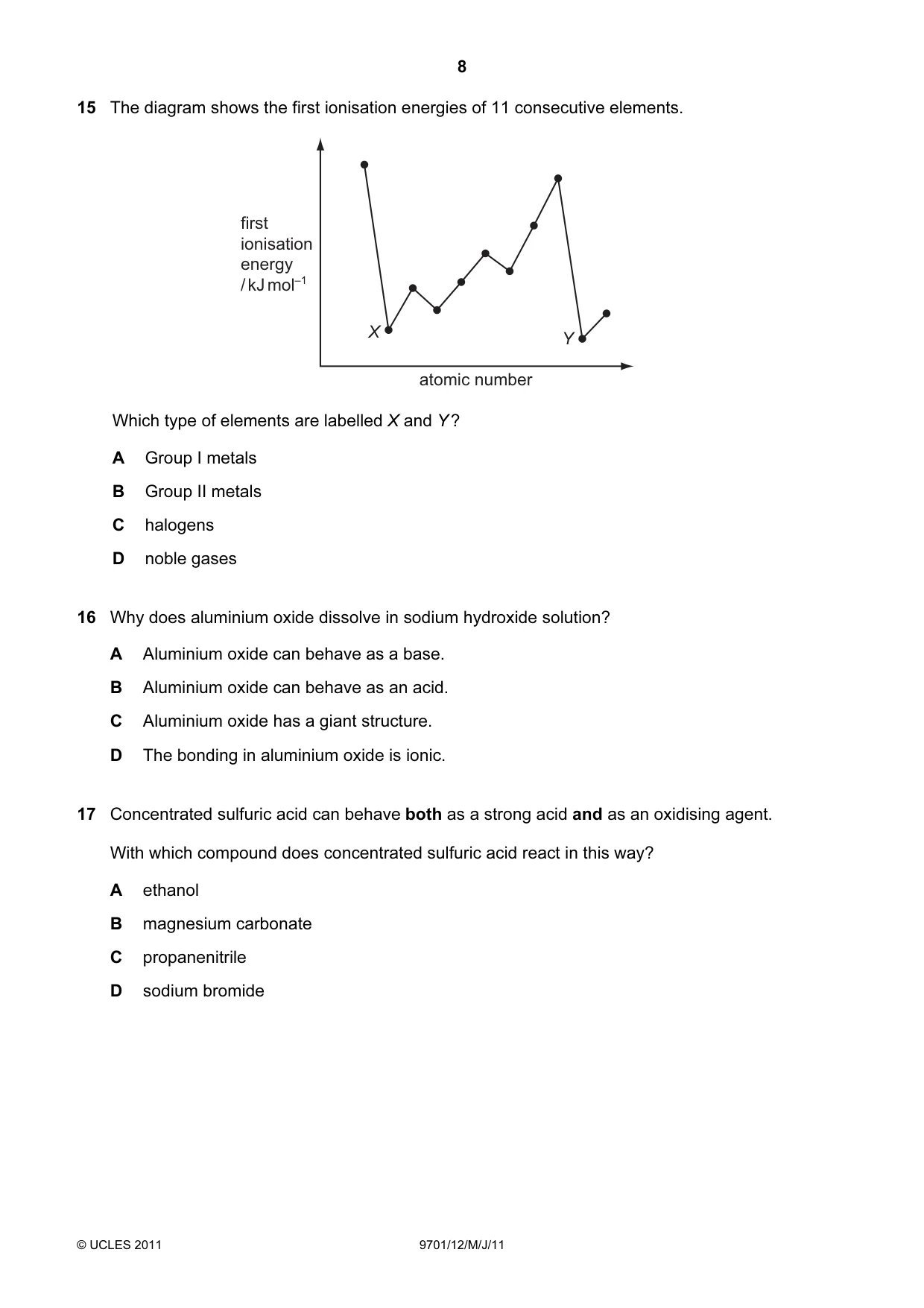 Cambridge A Level Chemistry 9701 2011 May/June Paper 1 · Variant 2 question paper, page 8 of 16