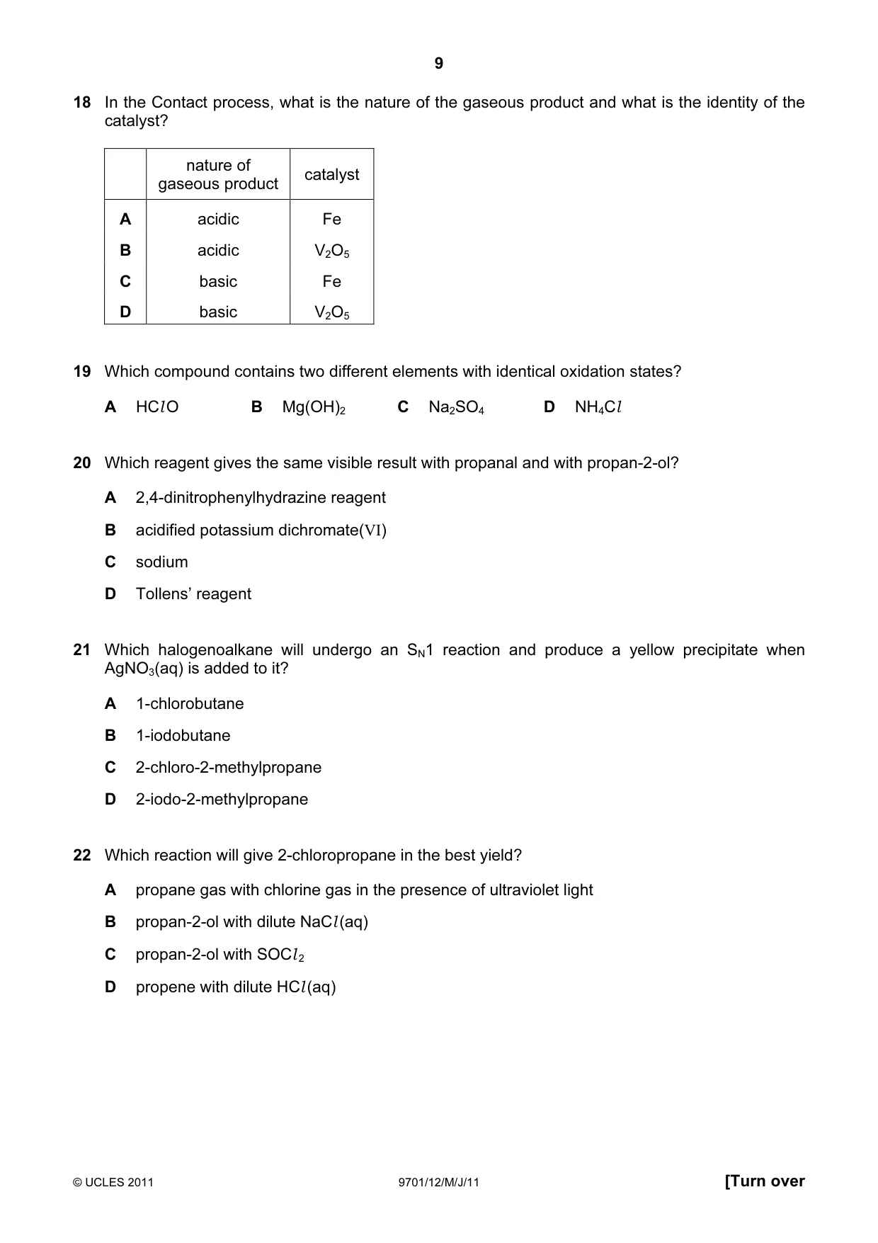 Cambridge A Level Chemistry 9701 2011 May/June Paper 1 · Variant 2 question paper, page 9 of 16