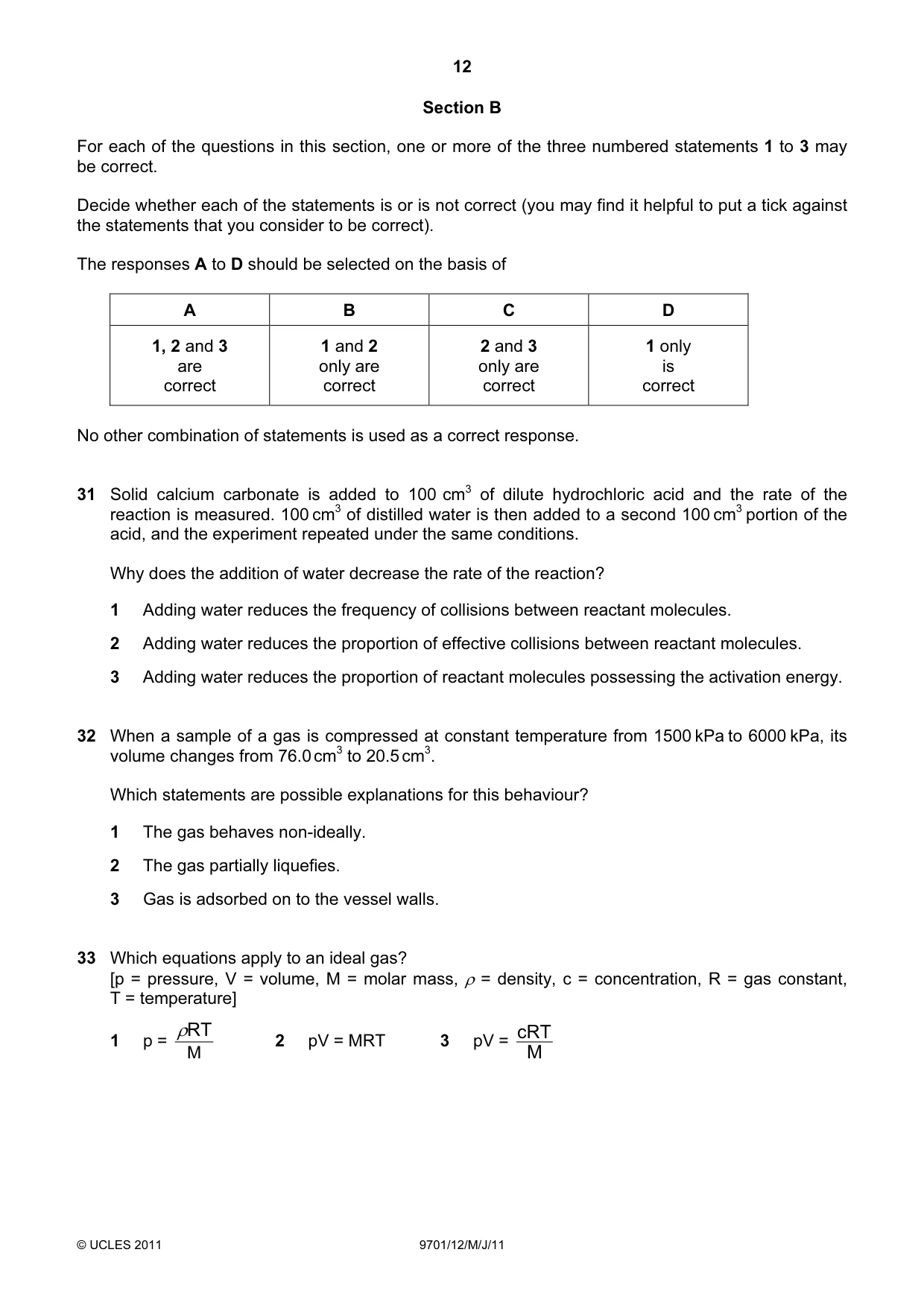 Cambridge A Level Chemistry 9701 2011 May/June Paper 1 · Variant 2 question paper, page 12 of 16