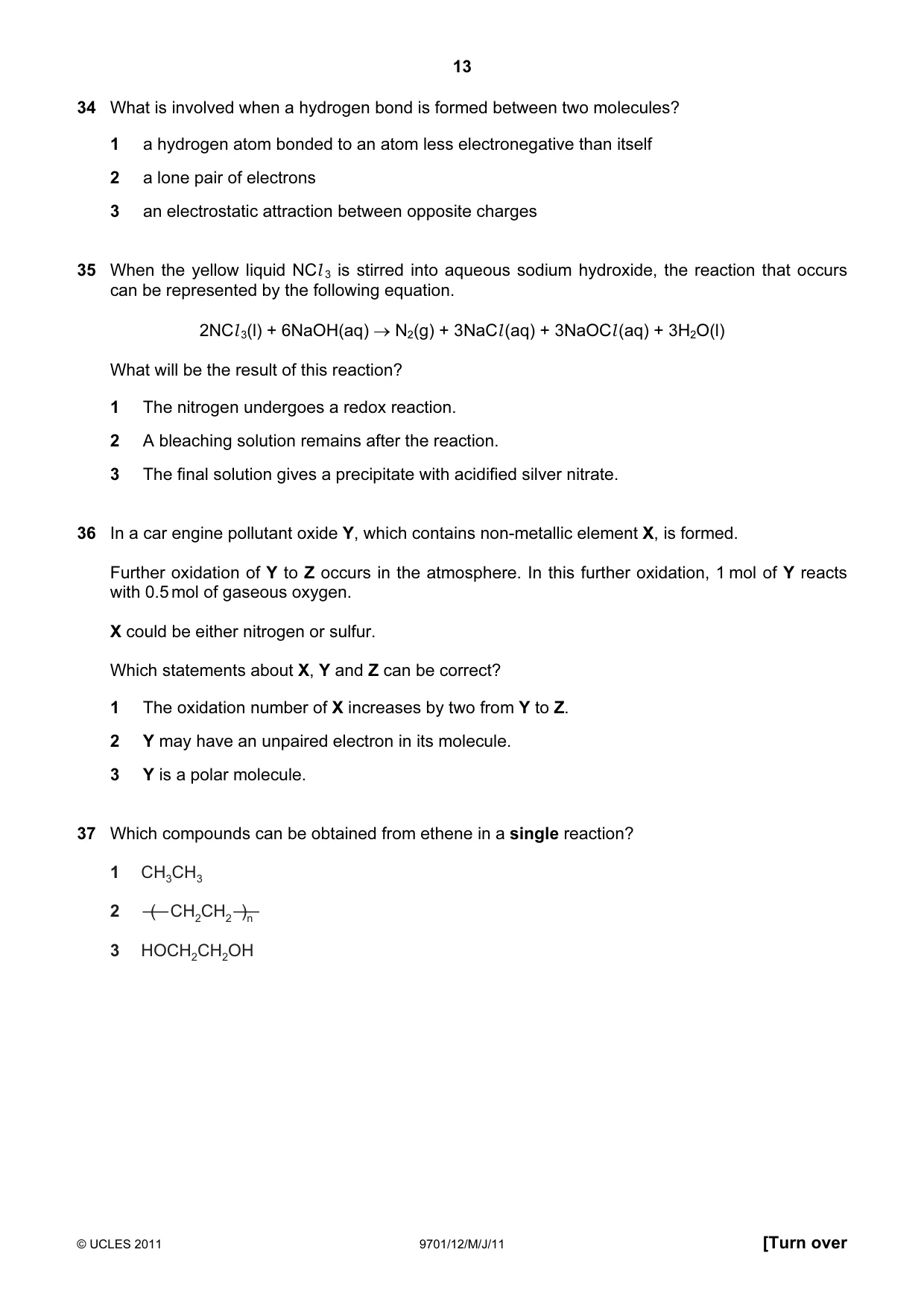 Cambridge A Level Chemistry 9701 2011 May/June Paper 1 · Variant 2 question paper, page 13 of 16