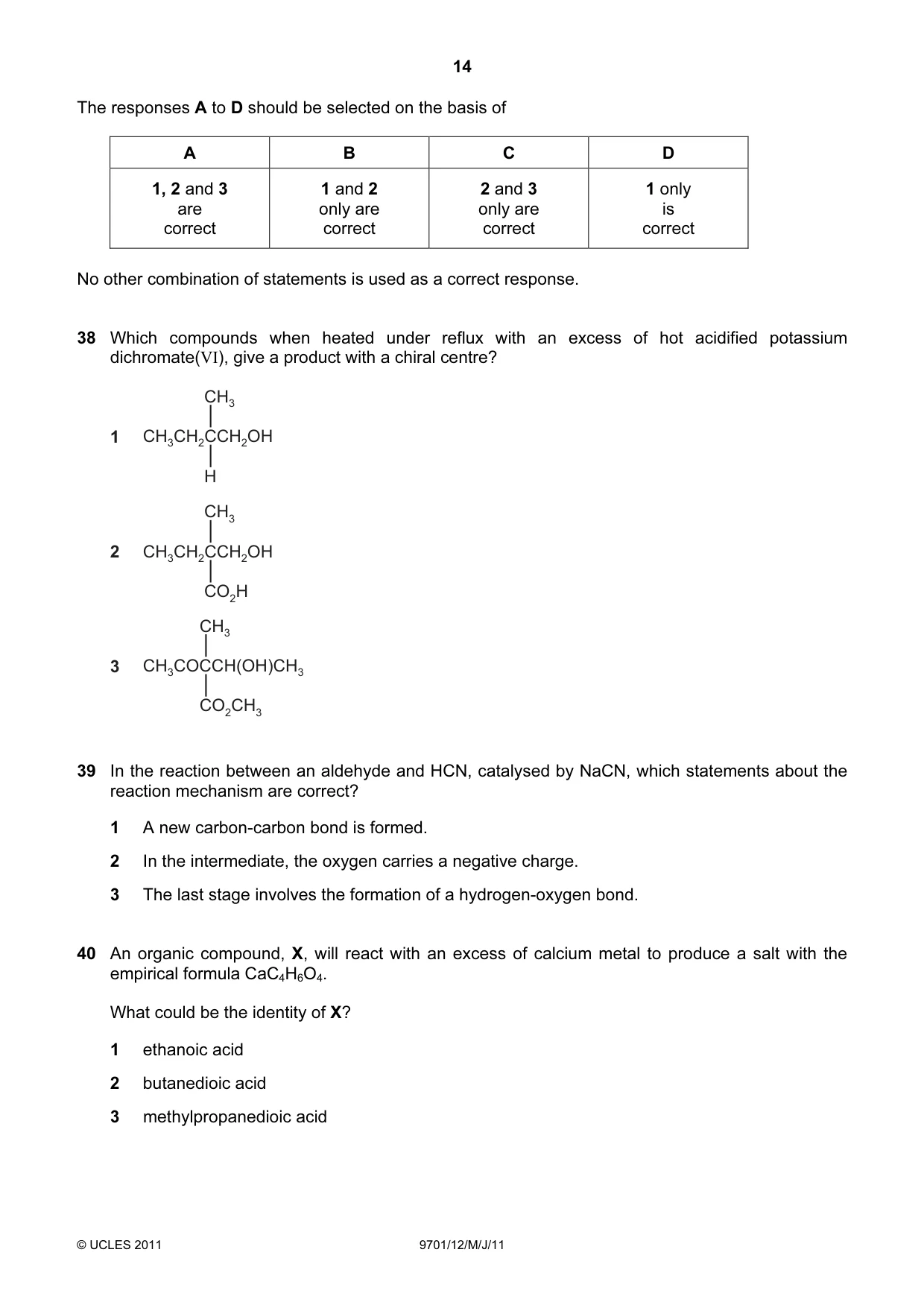 Cambridge A Level Chemistry 9701 2011 May/June Paper 1 · Variant 2 question paper, page 14 of 16