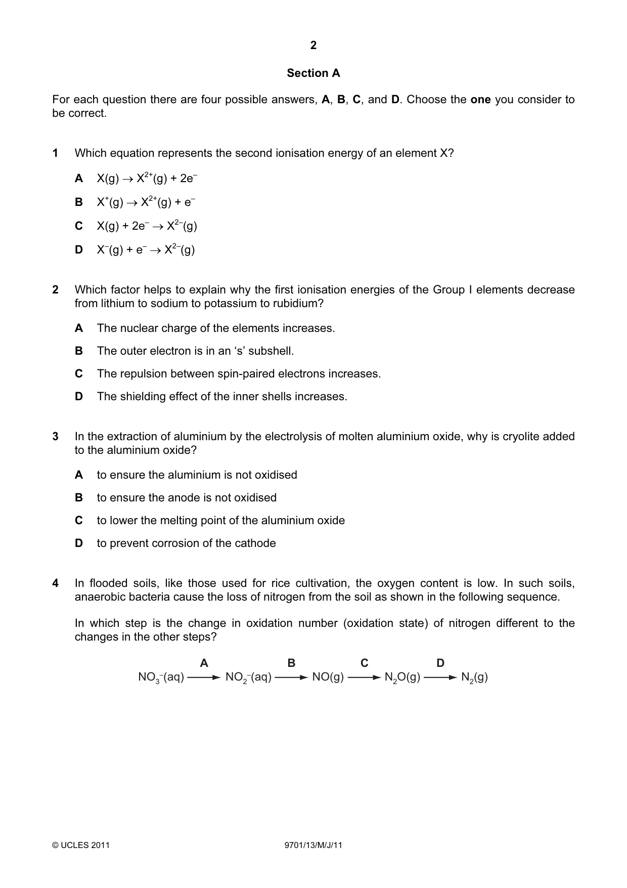 Cambridge A Level Chemistry 9701 2011 May/June Paper 1 · Variant 3 question paper, page 2 of 16