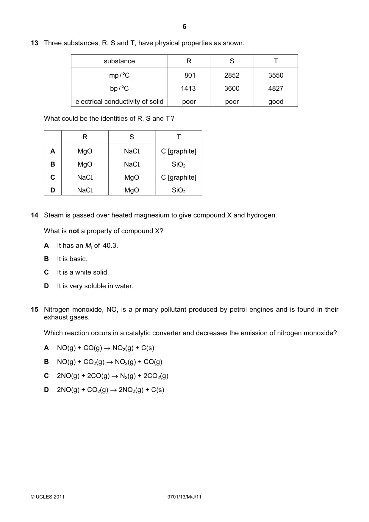 Cambridge A Level Chemistry 9701 2011 May/June Paper 1 · Variant 3 question paper, page 6 of 16