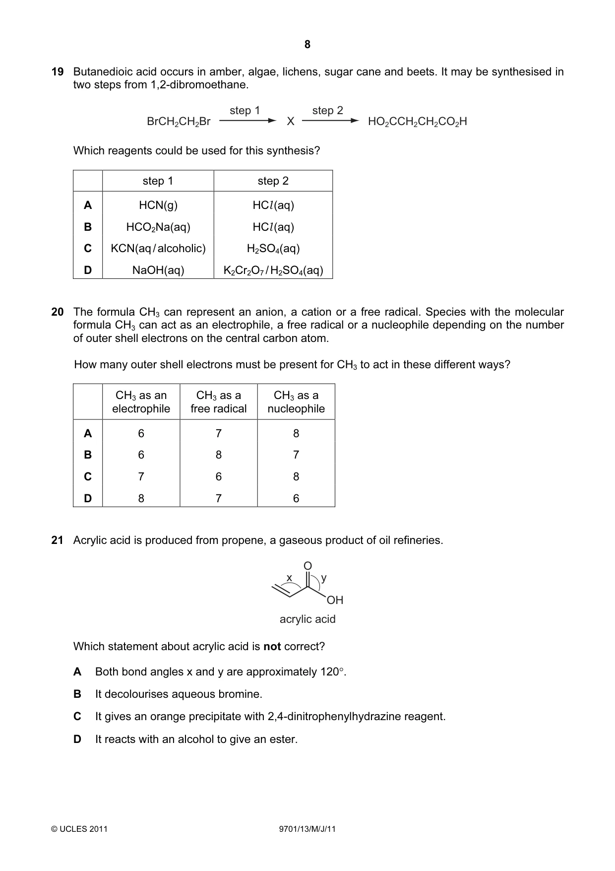 Cambridge A Level Chemistry 9701 2011 May/June Paper 1 · Variant 3 question paper, page 8 of 16