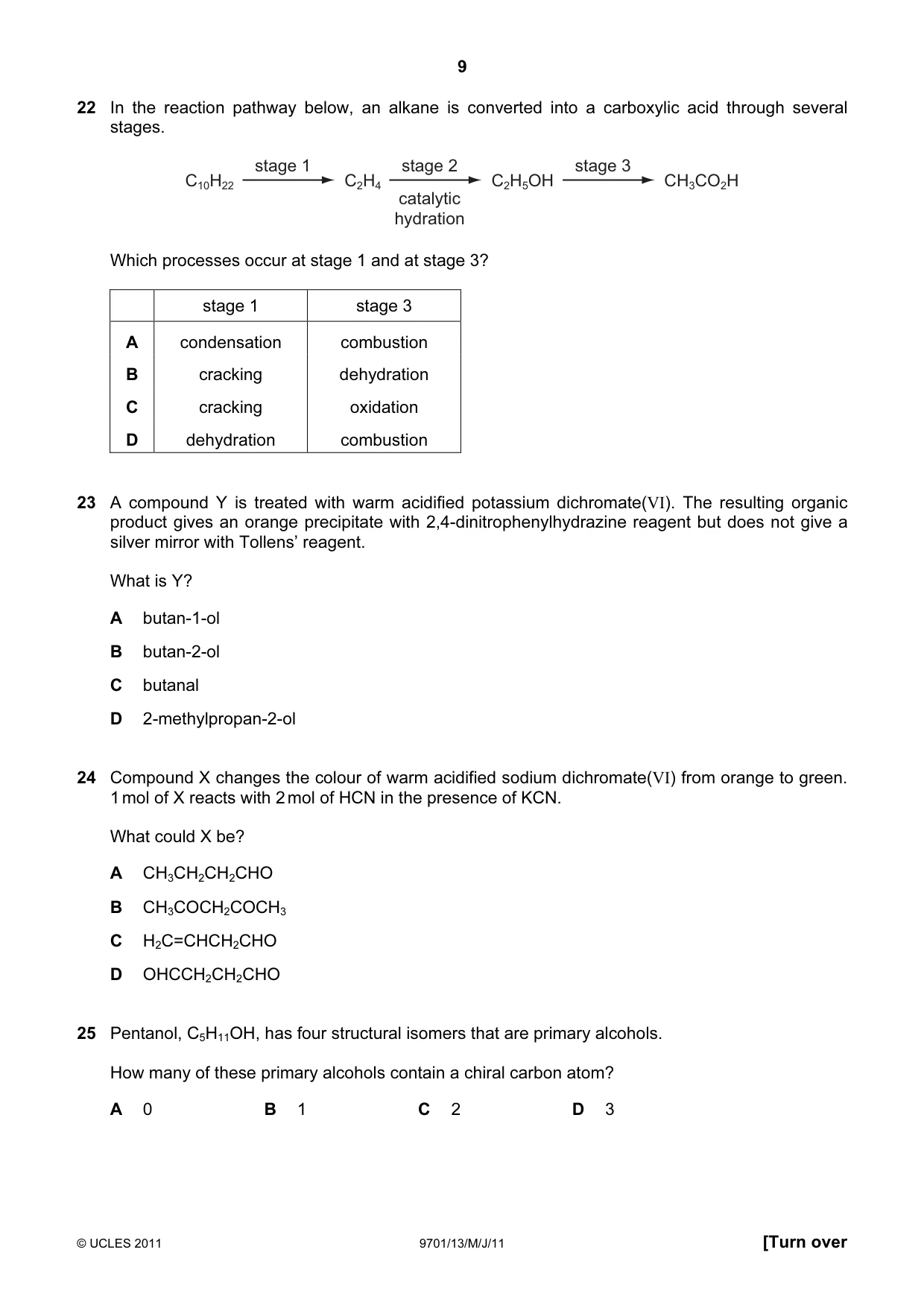 Cambridge A Level Chemistry 9701 2011 May/June Paper 1 · Variant 3 question paper, page 9 of 16