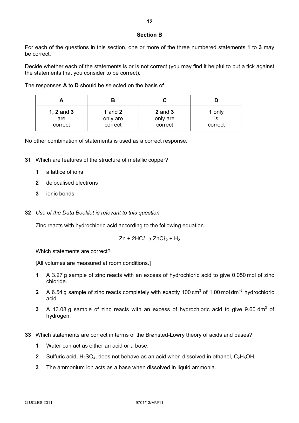 Cambridge A Level Chemistry 9701 2011 May/June Paper 1 · Variant 3 question paper, page 12 of 16