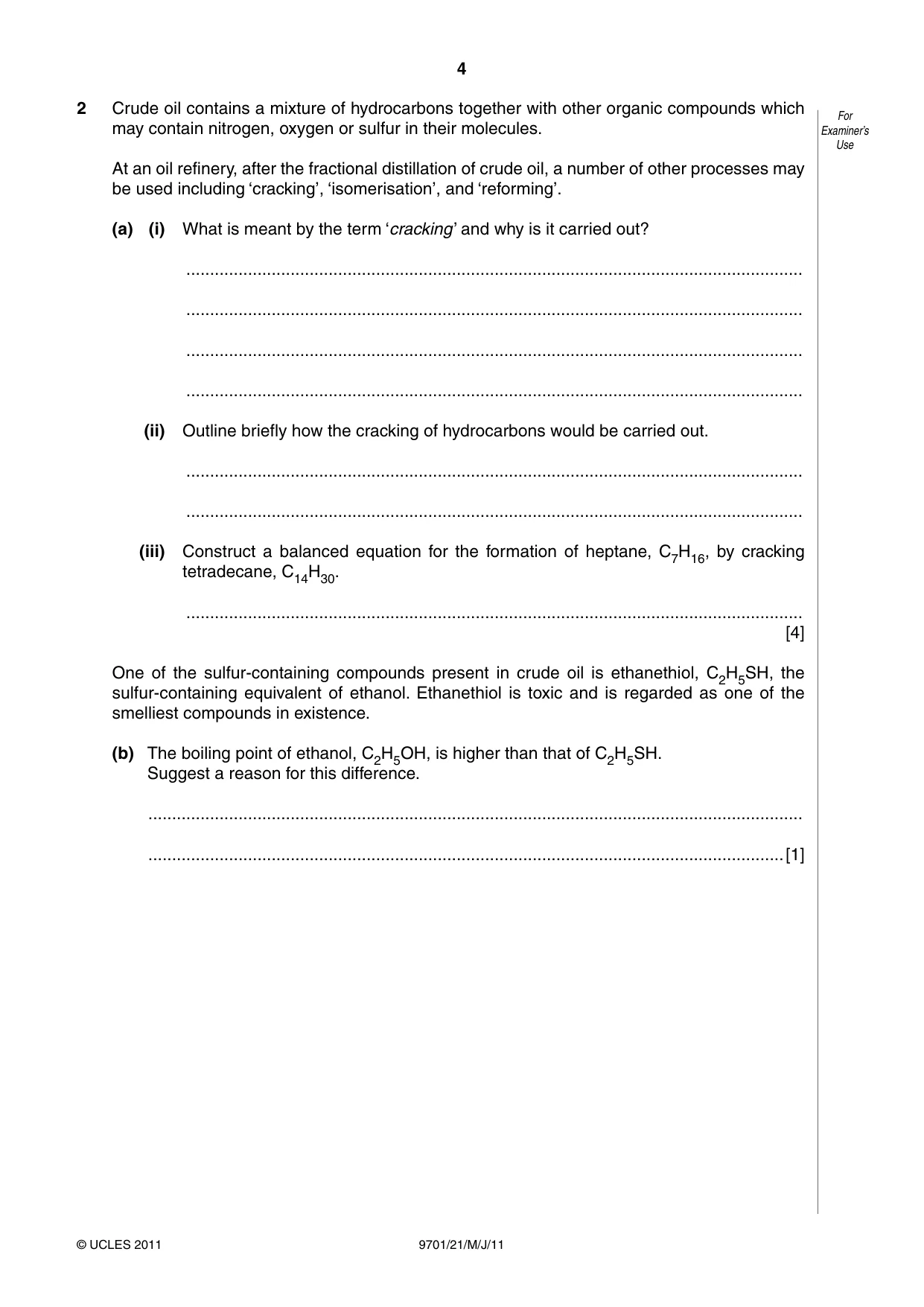 Cambridge A Level Chemistry 9701 2011 May/June Paper 2 · Variant 1 question paper, page 4 of 12
