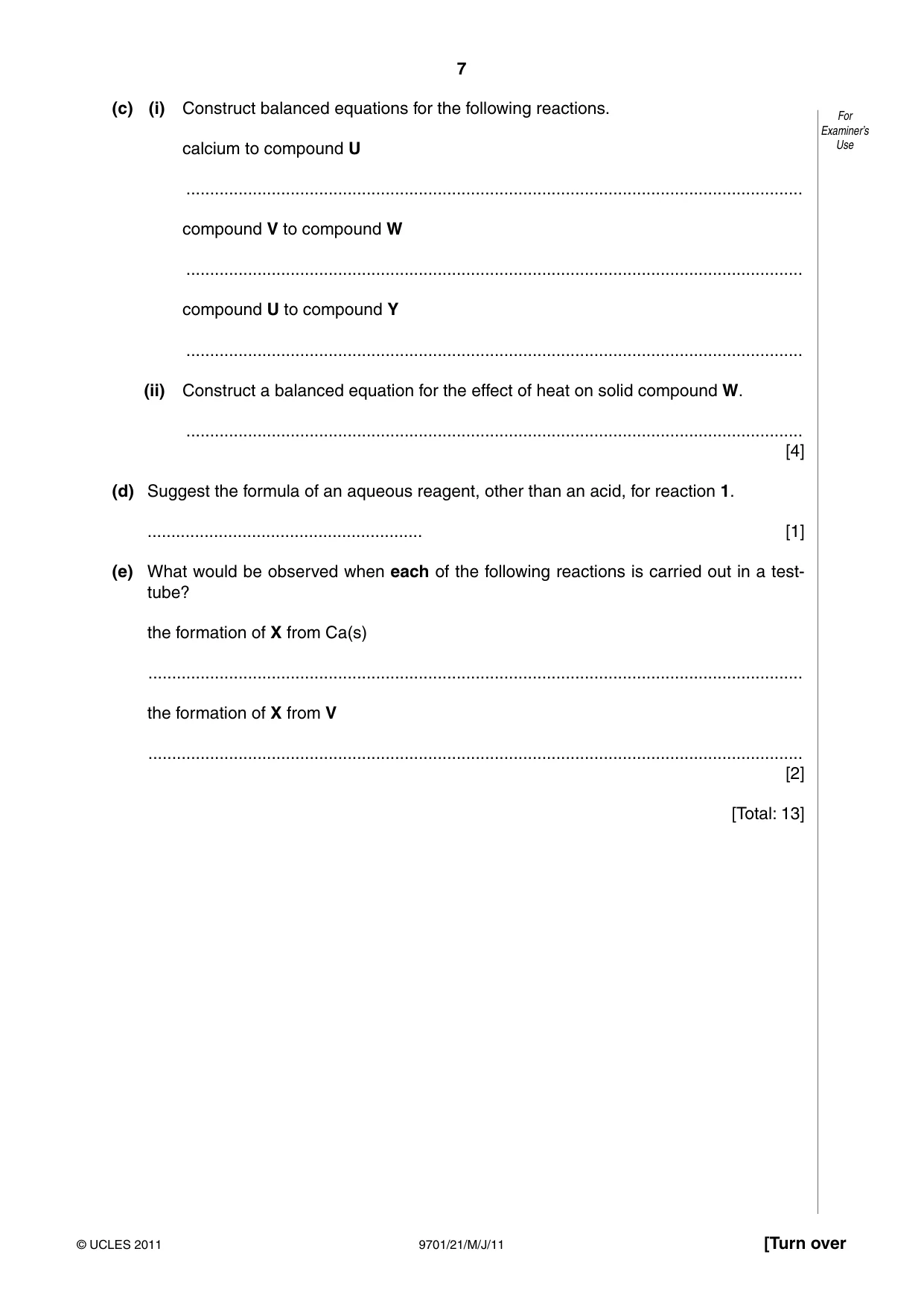 Cambridge A Level Chemistry 9701 2011 May/June Paper 2 · Variant 1 question paper, page 7 of 12