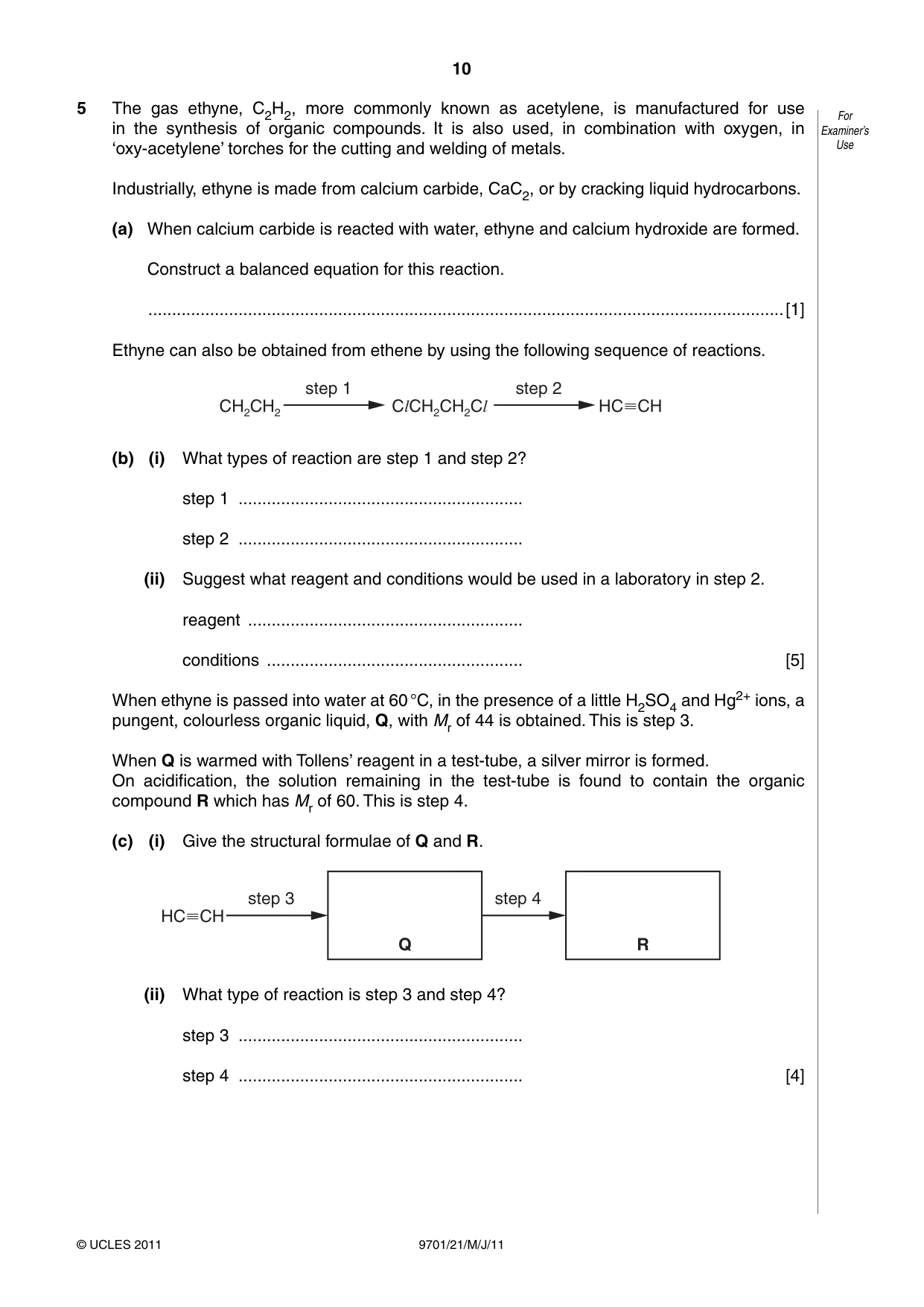 Cambridge A Level Chemistry 9701 2011 May/June Paper 2 · Variant 1 question paper, page 10 of 12