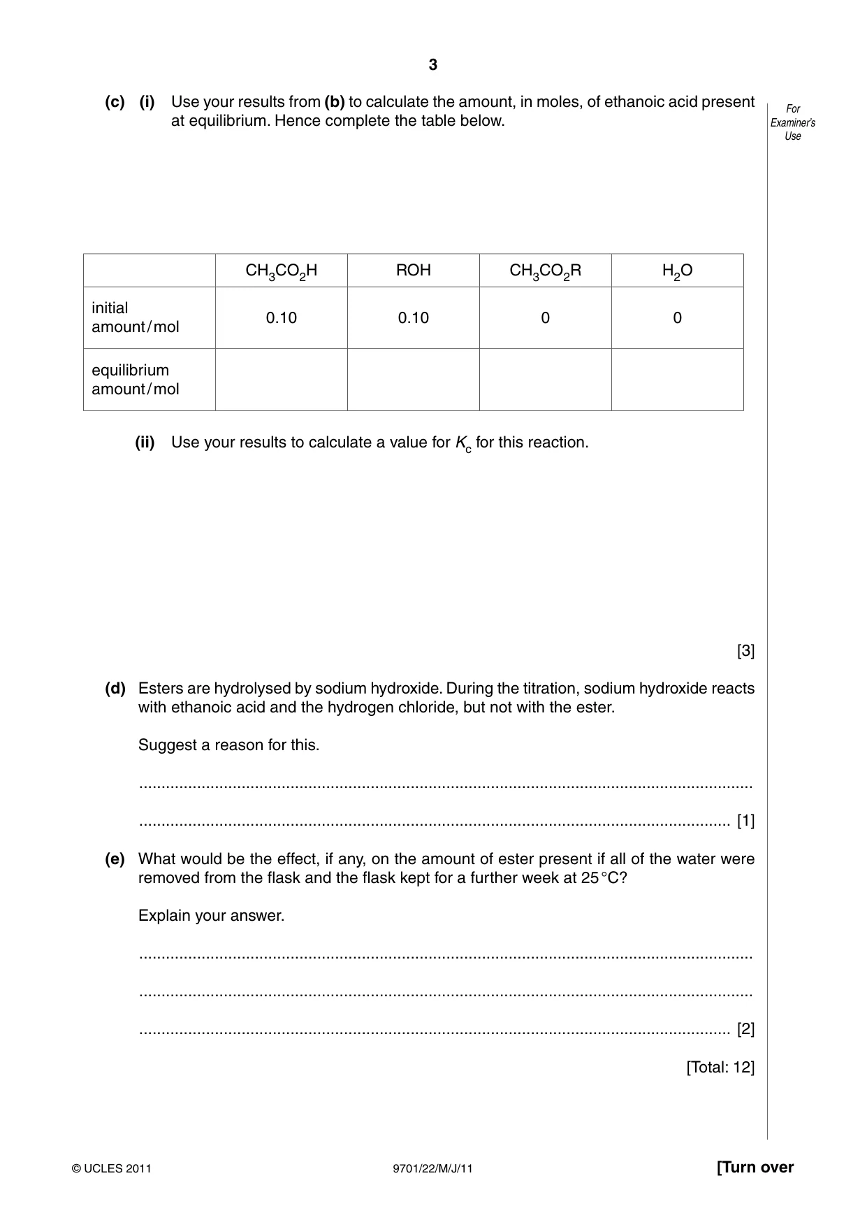 Cambridge A Level Chemistry 9701 2011 May/June Paper 2 · Variant 2 question paper, page 3 of 12