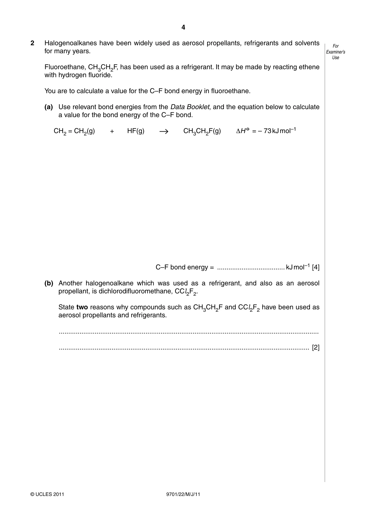 Cambridge A Level Chemistry 9701 2011 May/June Paper 2 · Variant 2 question paper, page 4 of 12