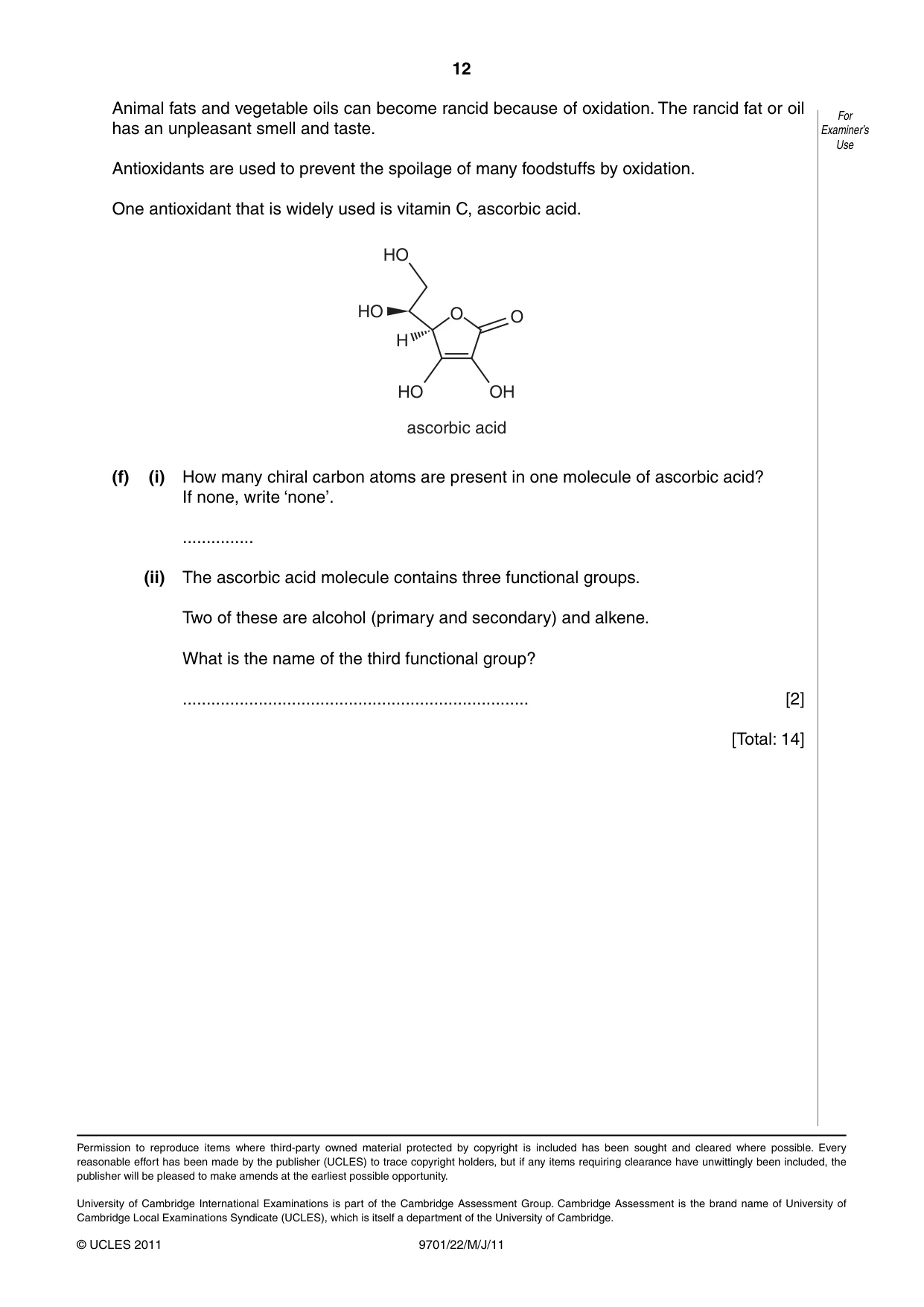 Cambridge A Level Chemistry 9701 2011 May/June Paper 2 · Variant 2 question paper, page 12 of 12