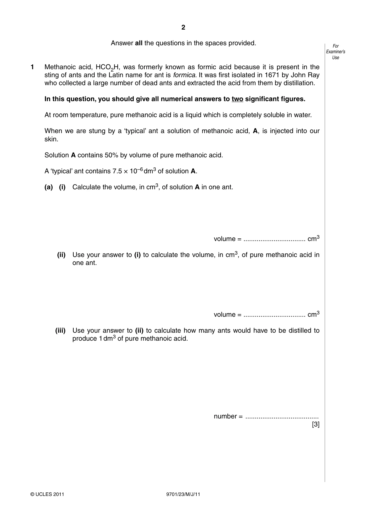 Cambridge A Level Chemistry 9701 2011 May/June Paper 2 · Variant 3 question paper, page 2 of 12