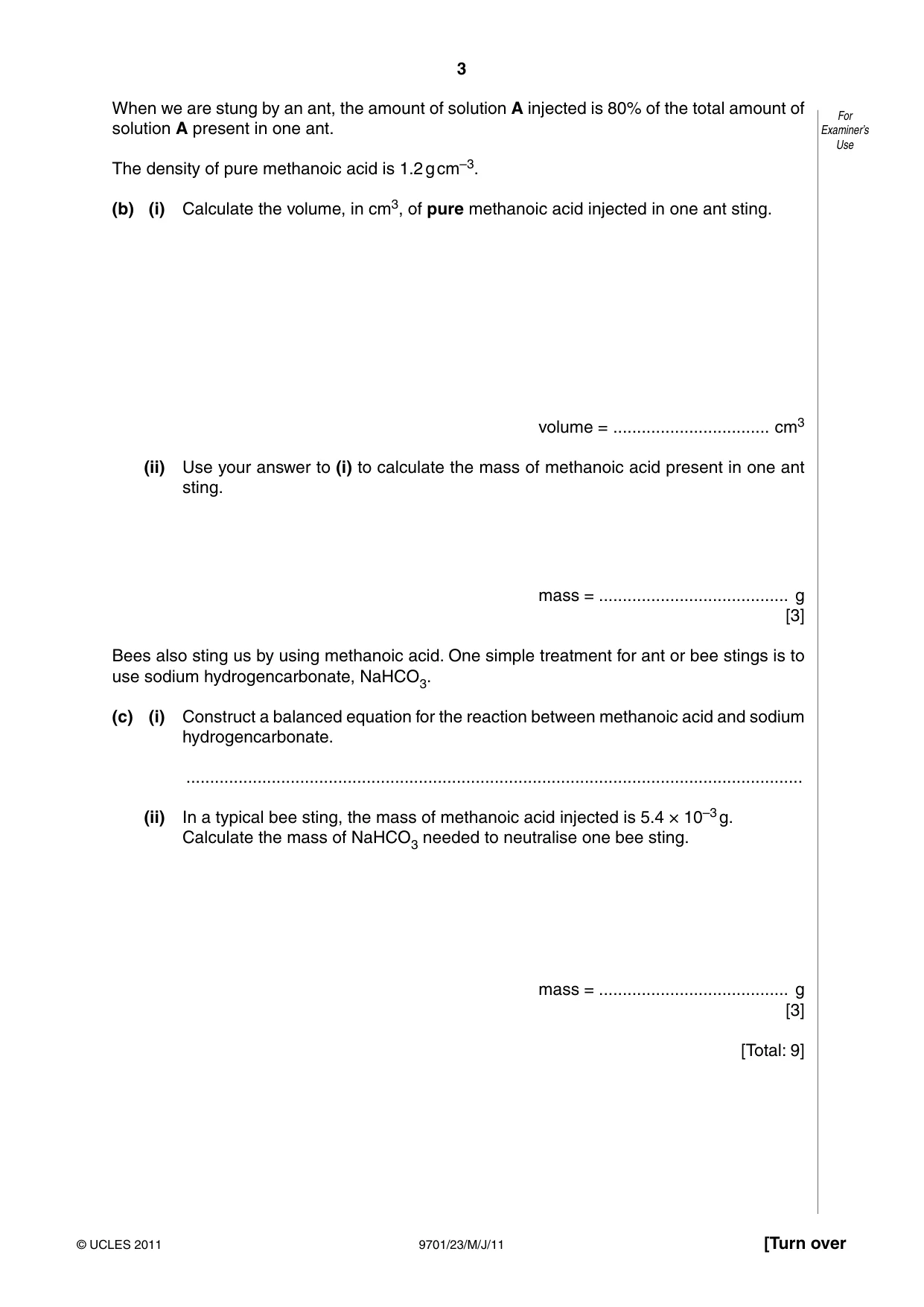 Cambridge A Level Chemistry 9701 2011 May/June Paper 2 · Variant 3 question paper, page 3 of 12