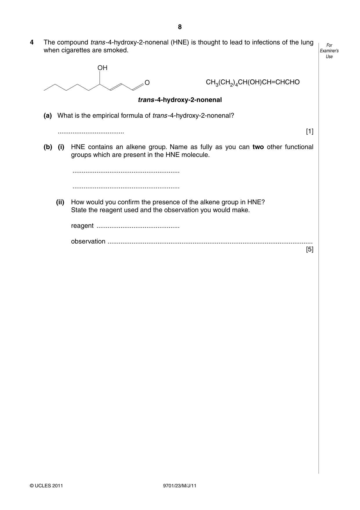 Cambridge A Level Chemistry 9701 2011 May/June Paper 2 · Variant 3 question paper, page 8 of 12