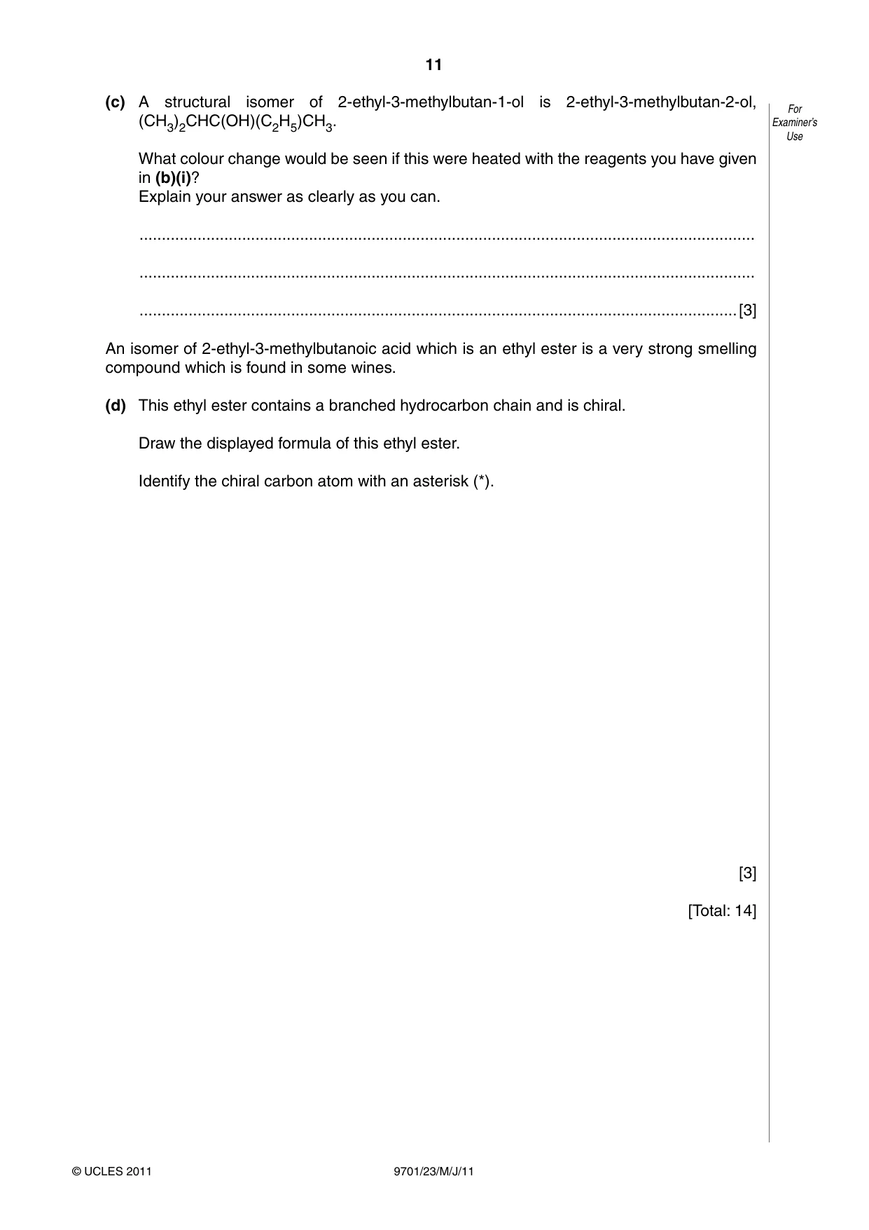 Cambridge A Level Chemistry 9701 2011 May/June Paper 2 · Variant 3 question paper, page 11 of 12