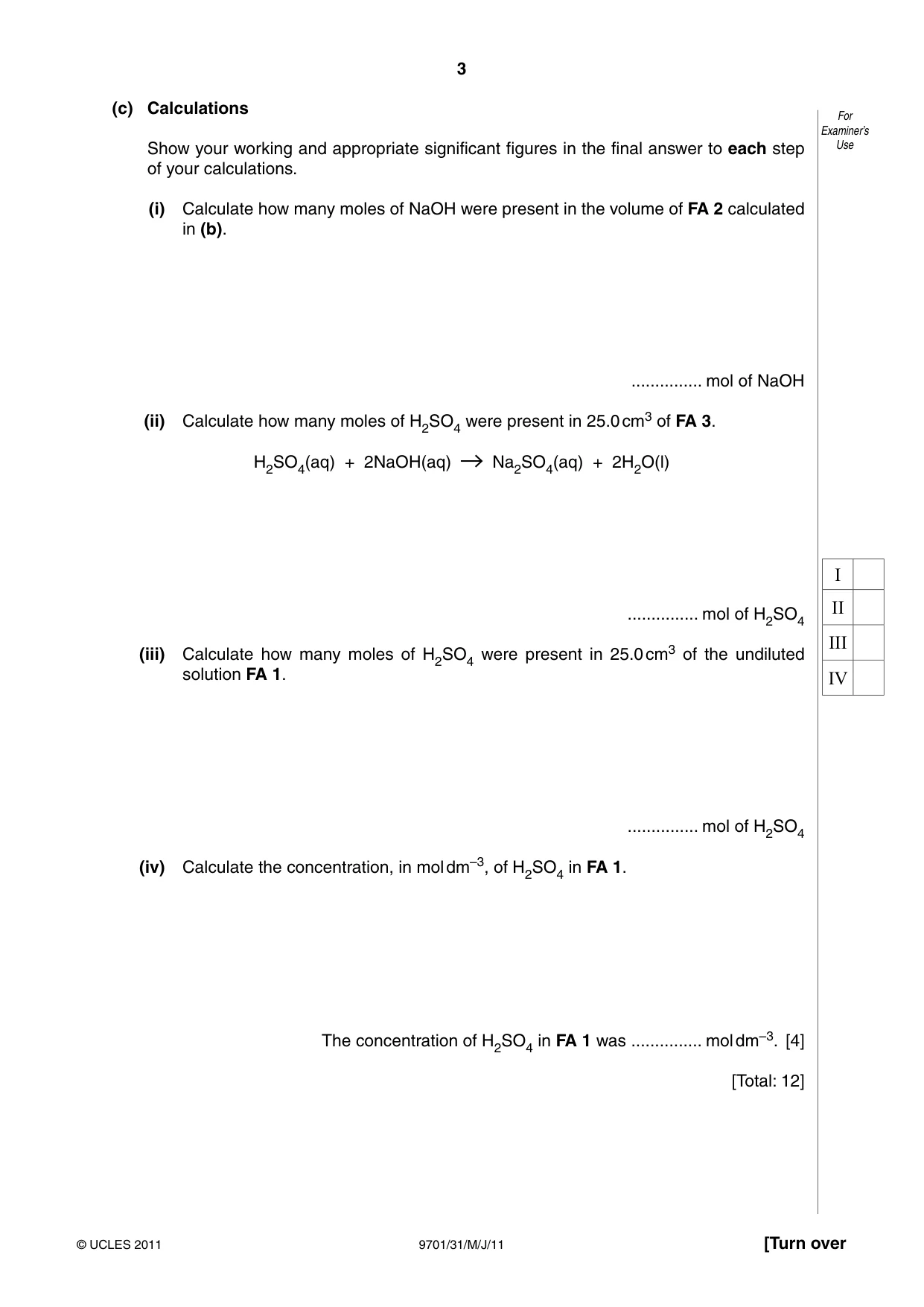 Cambridge A Level Chemistry 9701 2011 May/June Paper 3 · Variant 1 question paper, page 3 of 12