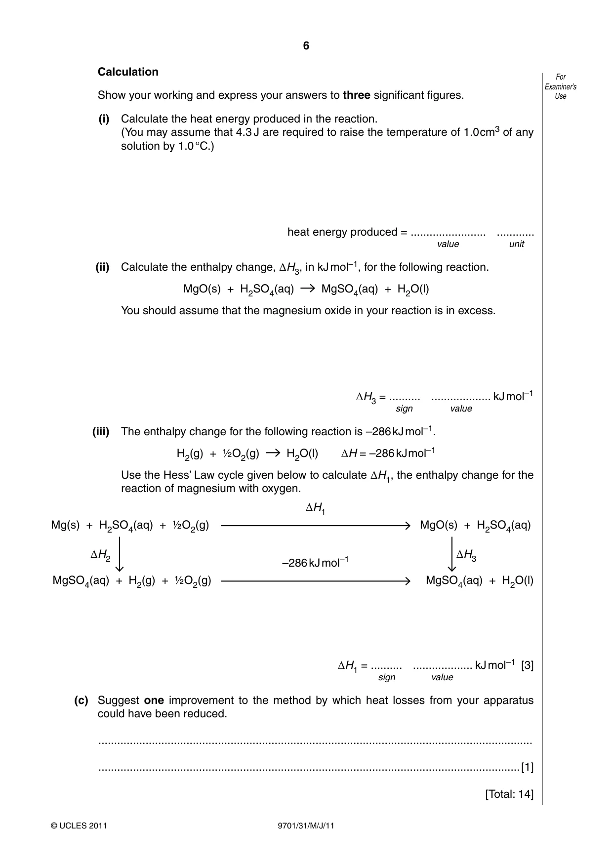 Cambridge A Level Chemistry 9701 2011 May/June Paper 3 · Variant 1 question paper, page 6 of 12