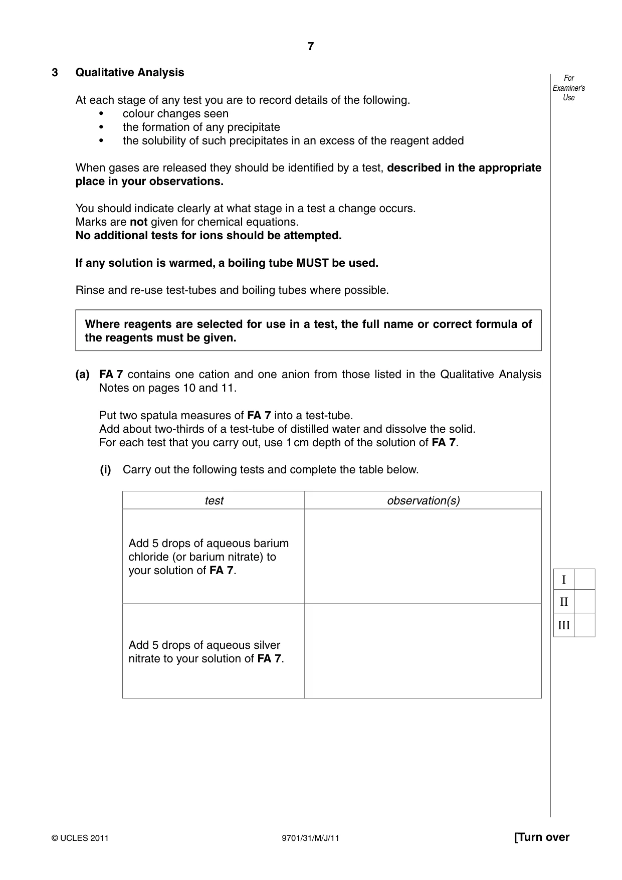 Cambridge A Level Chemistry 9701 2011 May/June Paper 3 · Variant 1 question paper, page 7 of 12