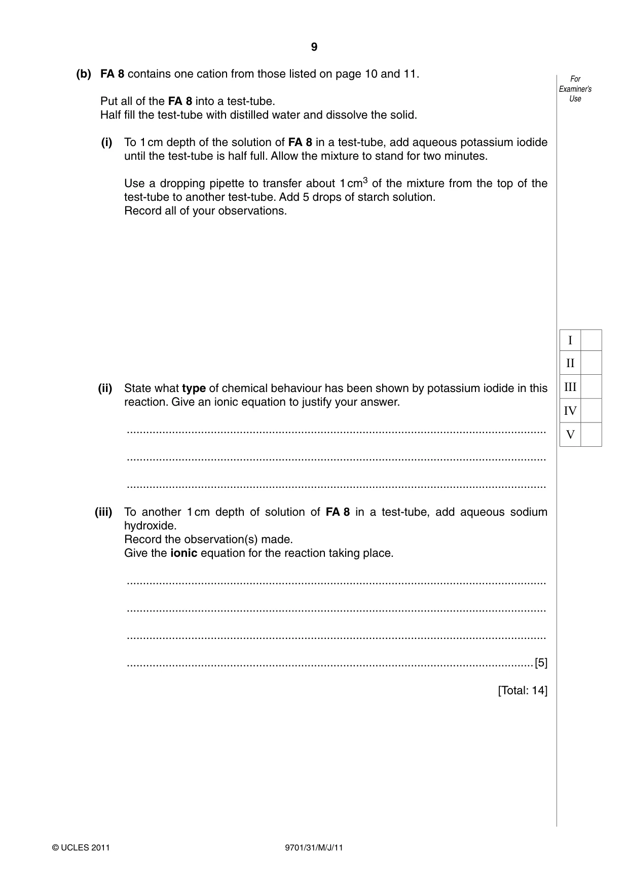 Cambridge A Level Chemistry 9701 2011 May/June Paper 3 · Variant 1 question paper, page 9 of 12