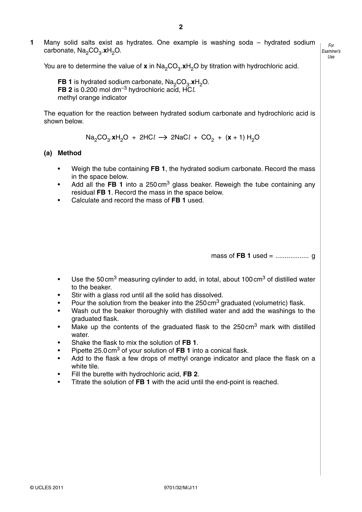 Cambridge A Level Chemistry 9701 2011 May/June Paper 3 · Variant 2 question paper, page 2 of 12