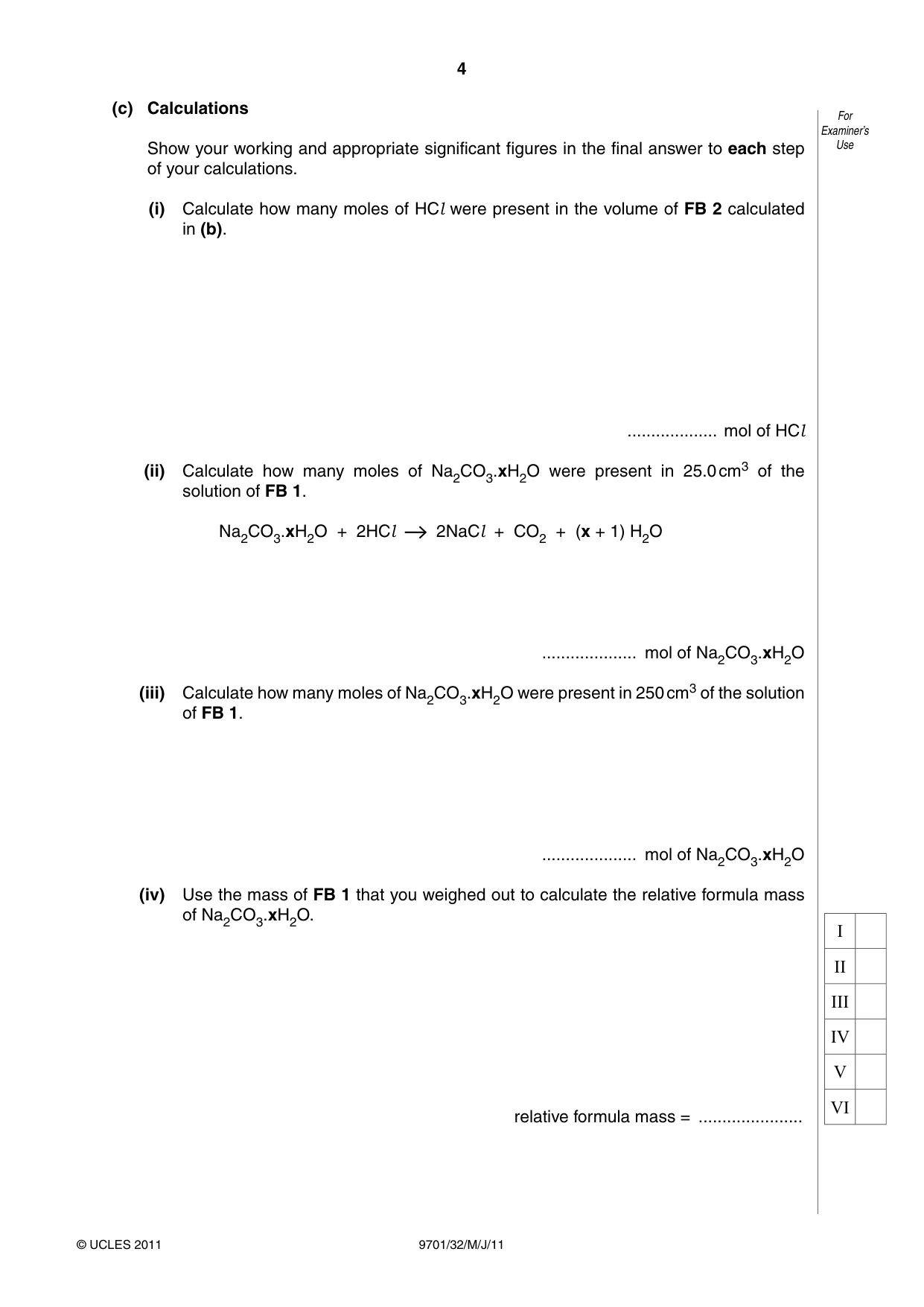 Cambridge A Level Chemistry 9701 2011 May/June Paper 3 · Variant 2 question paper, page 4 of 12