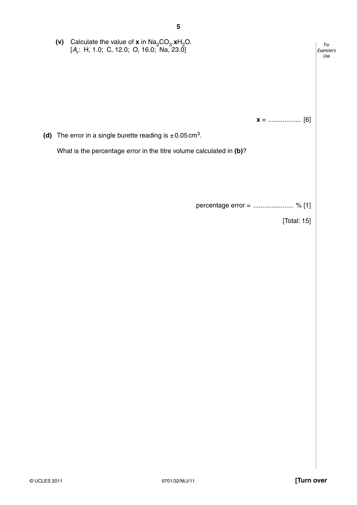 Cambridge A Level Chemistry 9701 2011 May/June Paper 3 · Variant 2 question paper, page 5 of 12