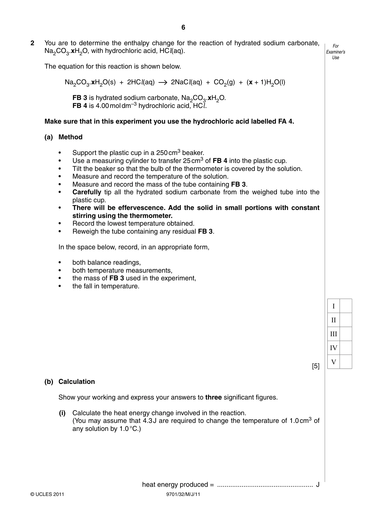 Cambridge A Level Chemistry 9701 2011 May/June Paper 3 · Variant 2 question paper, page 6 of 12