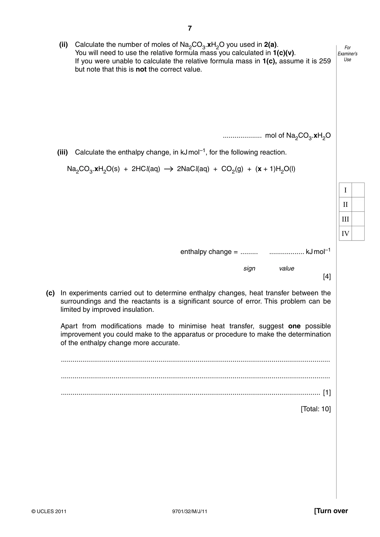 Cambridge A Level Chemistry 9701 2011 May/June Paper 3 · Variant 2 question paper, page 7 of 12