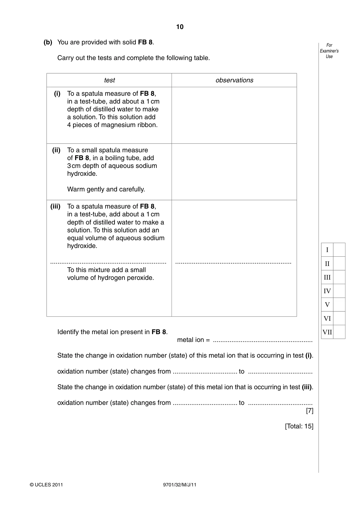 Cambridge A Level Chemistry 9701 2011 May/June Paper 3 · Variant 2 question paper, page 10 of 12