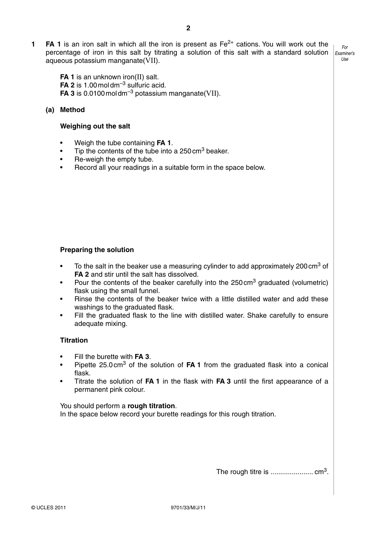 Cambridge A Level Chemistry 9701 2011 May/June Paper 3 · Variant 3 question paper, page 2 of 12
