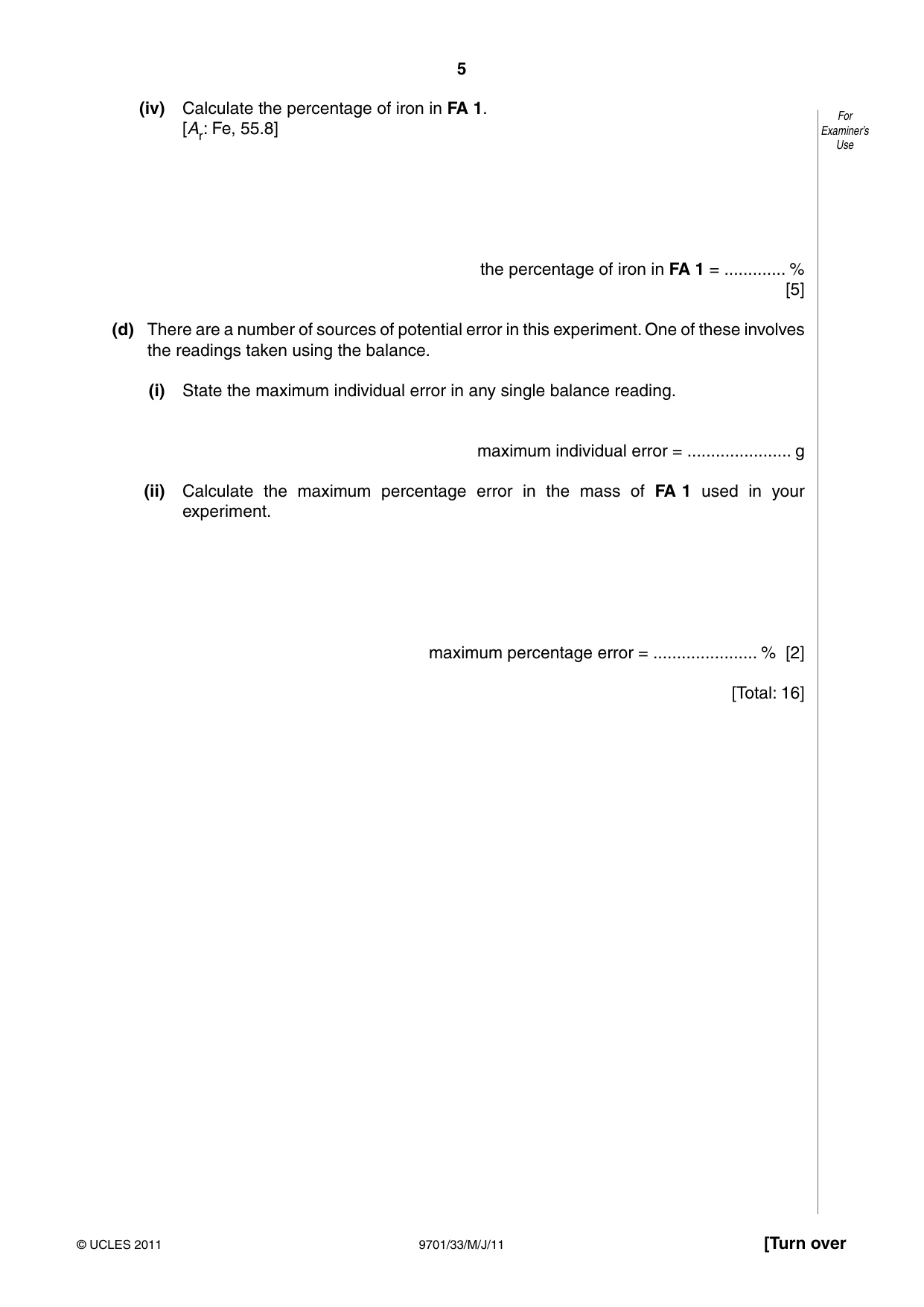 Cambridge A Level Chemistry 9701 2011 May/June Paper 3 · Variant 3 question paper, page 5 of 12