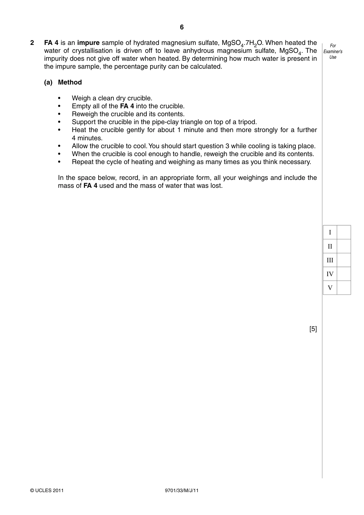Cambridge A Level Chemistry 9701 2011 May/June Paper 3 · Variant 3 question paper, page 6 of 12