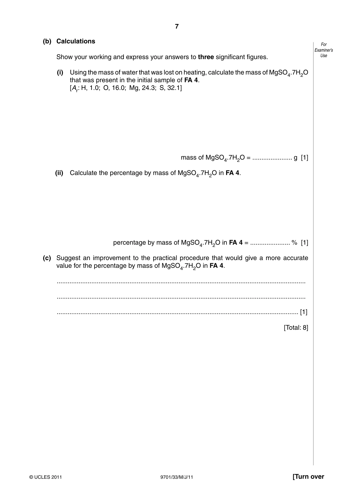 Cambridge A Level Chemistry 9701 2011 May/June Paper 3 · Variant 3 question paper, page 7 of 12